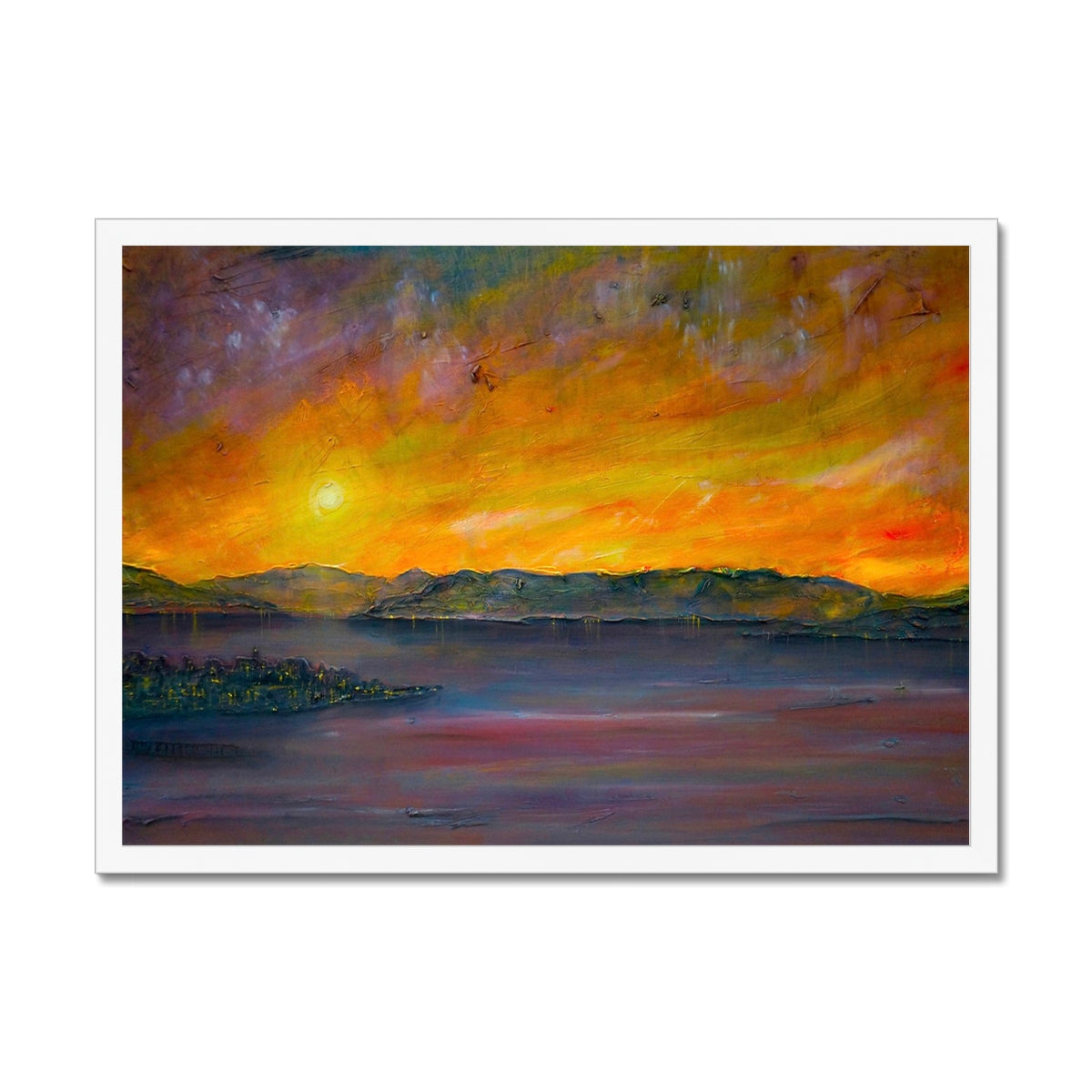 Scottish Paintings - ' Sunset Over Gourock ' Framed Print