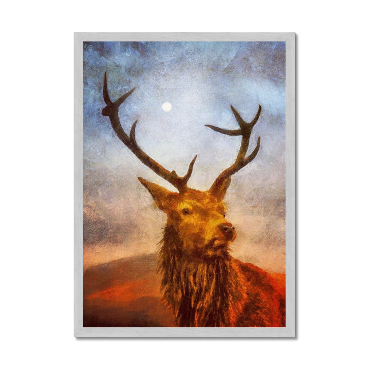 Scottish Paintings - ' The Moonlit Stag ' Antique Framed Print