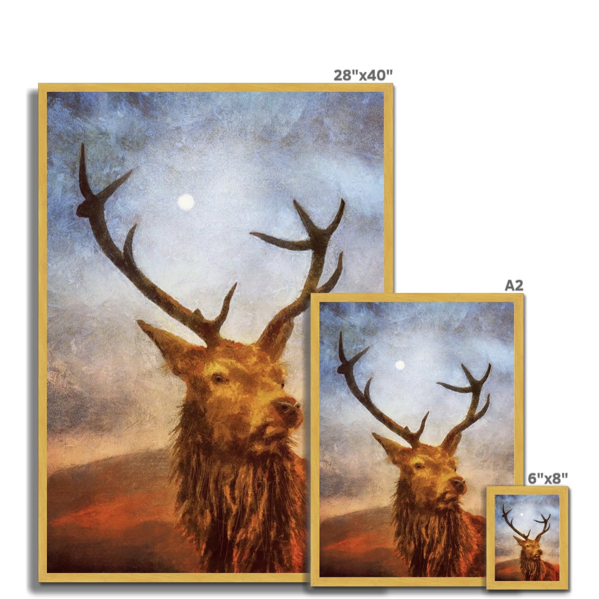 Scottish Paintings - ' The Moonlit Stag ' Antique Framed Print