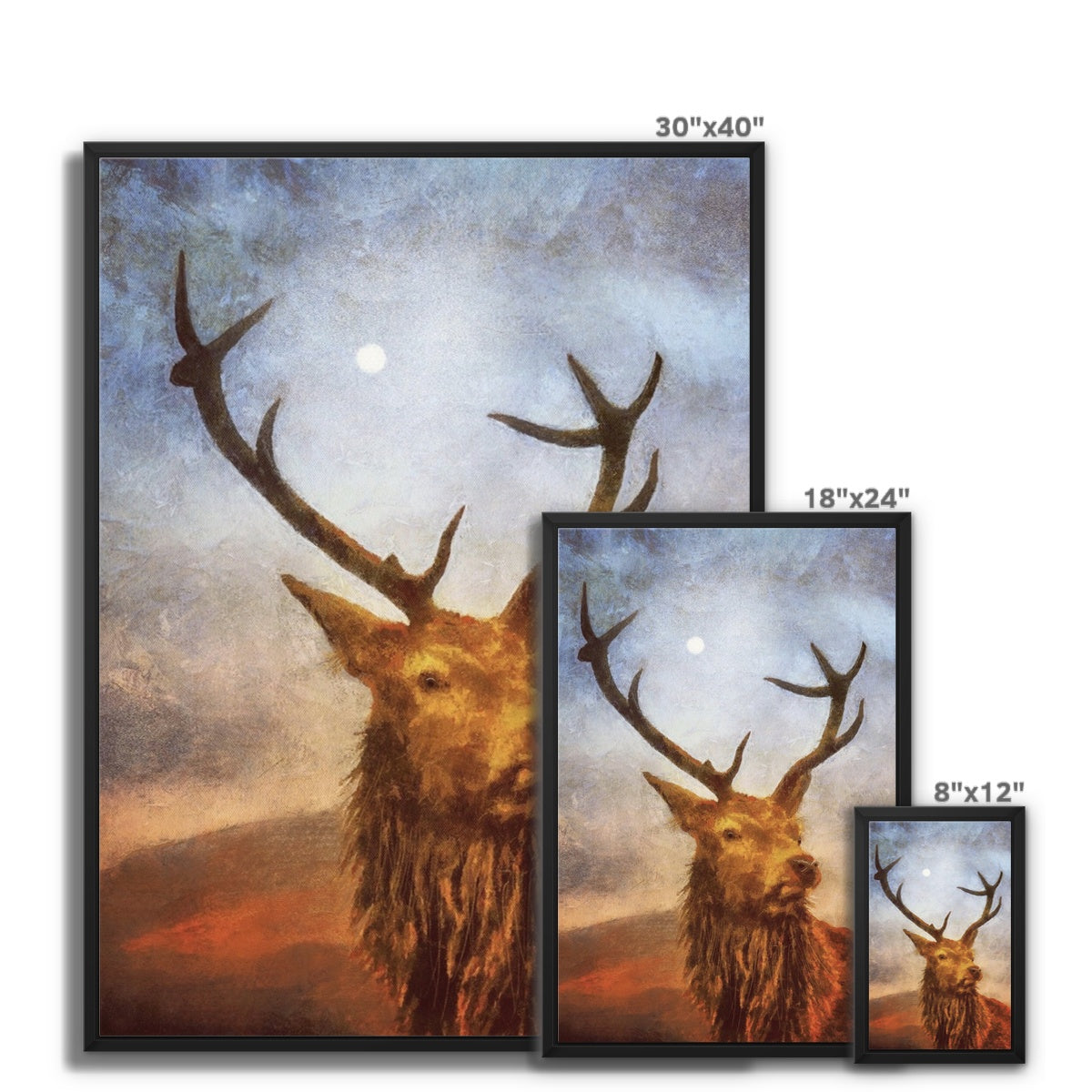 Scottish Paintings - ' The Moonlit Stag ' Framed Canvas
