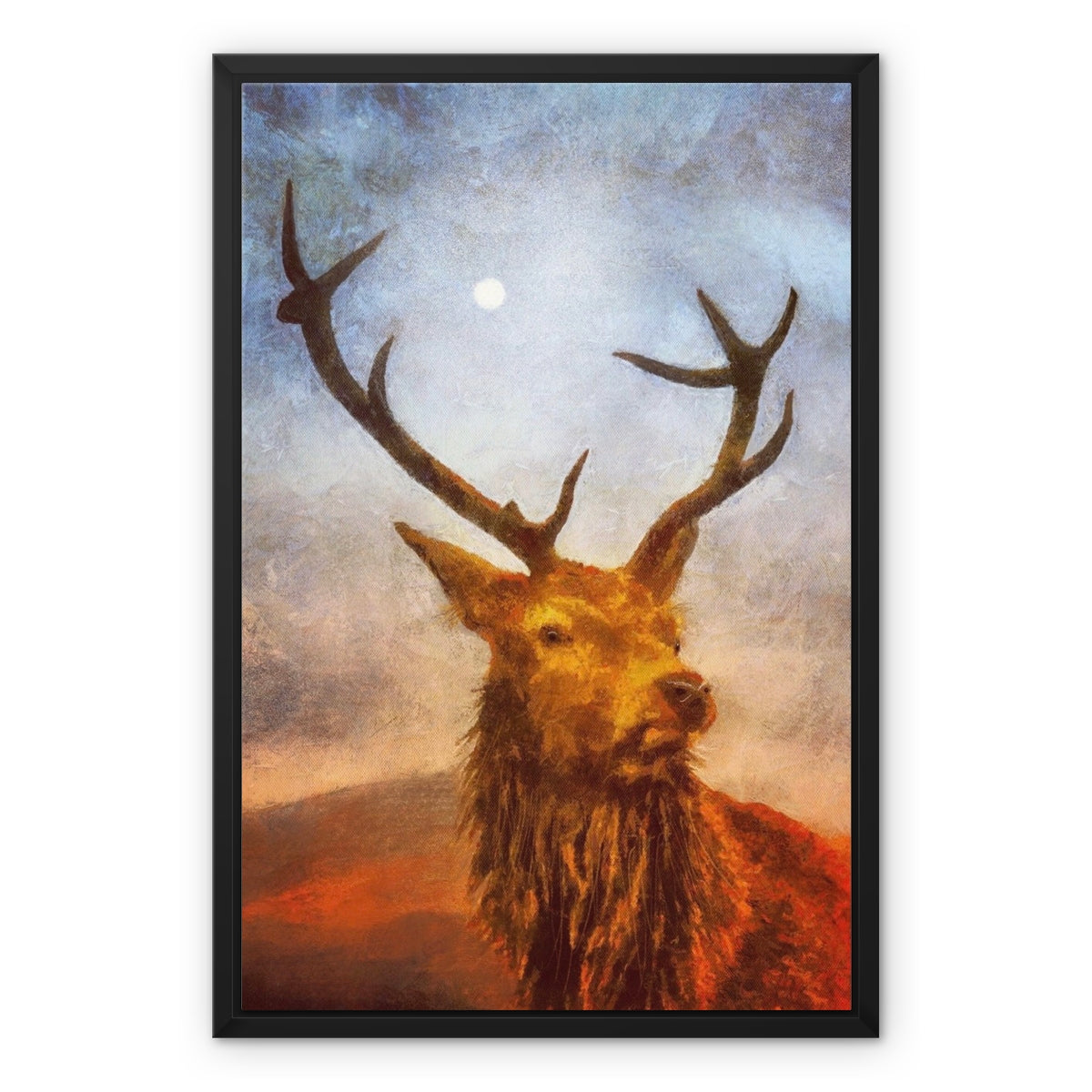 Scottish Paintings - ' The Moonlit Stag ' Framed Canvas