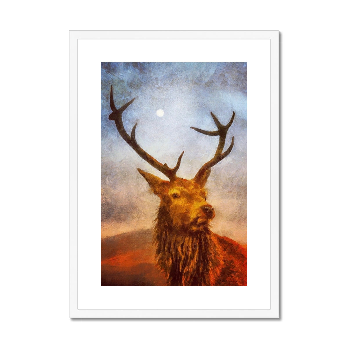 Scottish Paintings - ' The Moonlit Stag ' Framed & Mounted Print