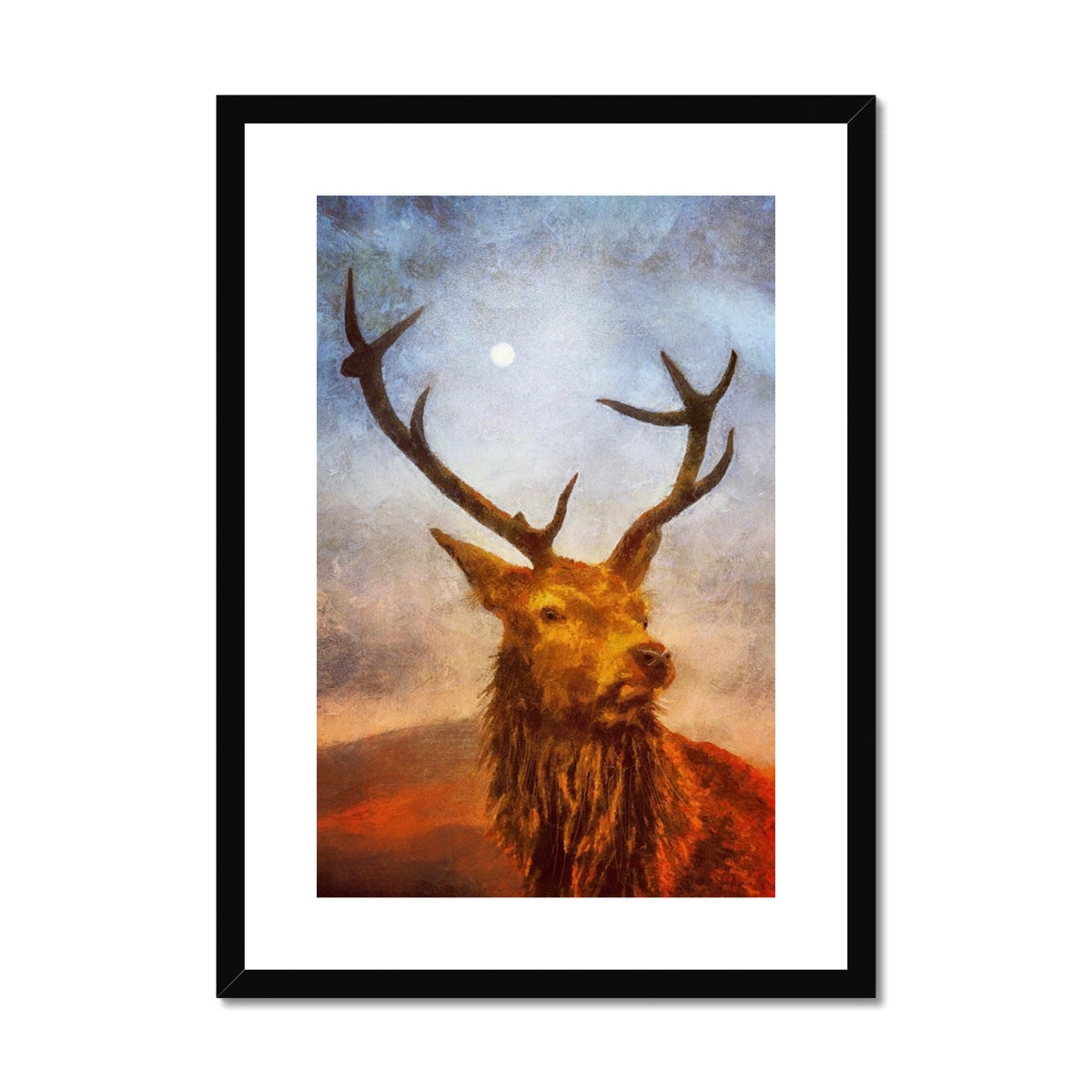 Scottish Paintings - ' The Moonlit Stag ' Framed & Mounted Print