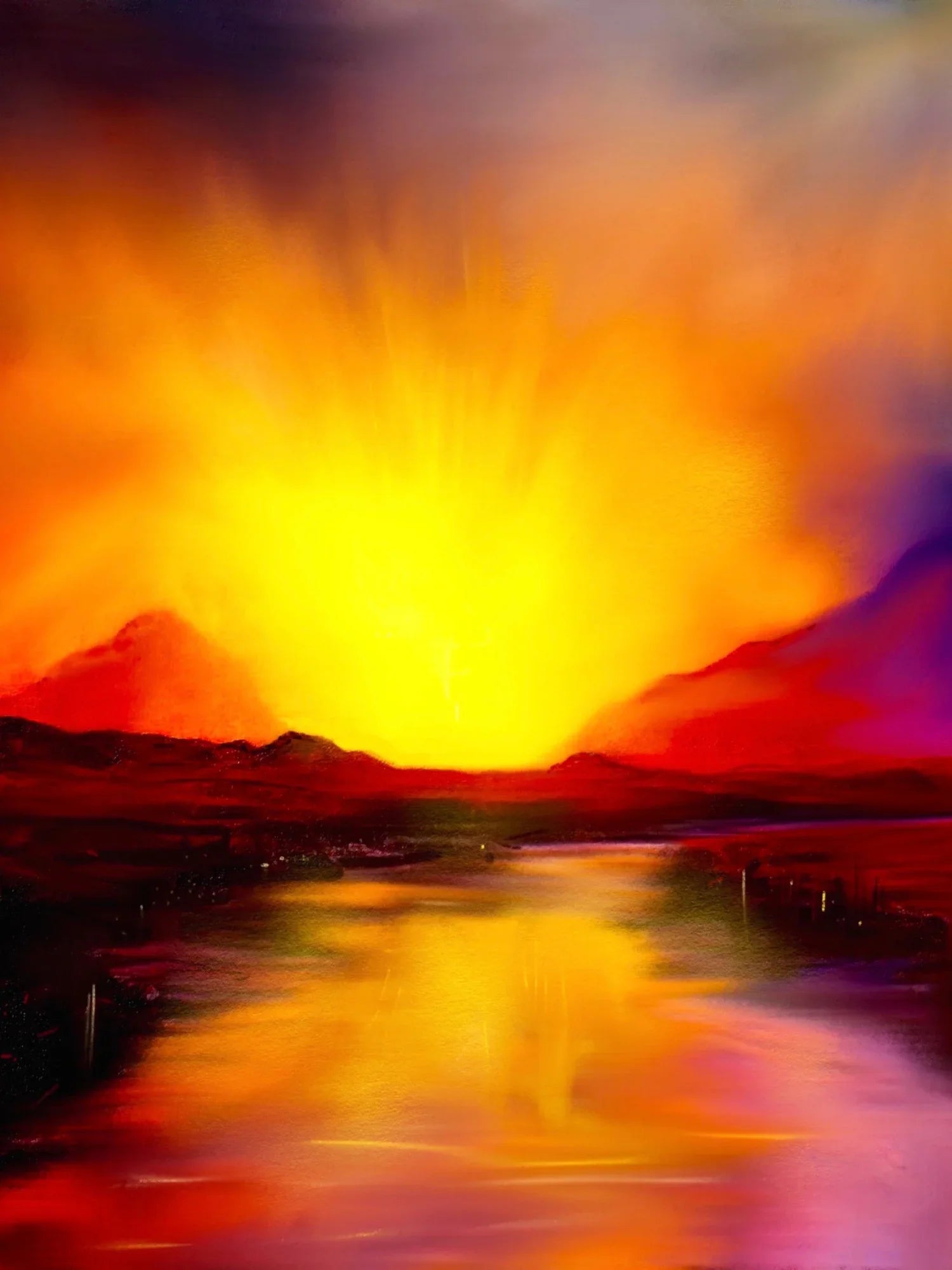 Skye Sunset Wooden Art Block - Gallery Scotland Worldwide Shipping Vibrant Sunset Reflective Paintings | Prints | Gifts