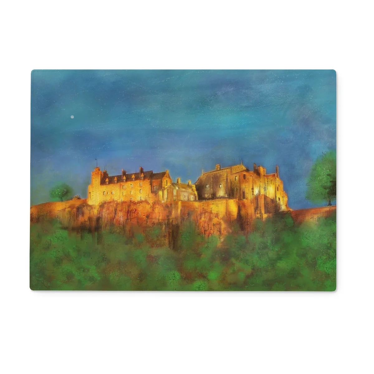 Stirling Castle Glass Chopping Board - Historic & Iconic Art Gallery Scotland Worldwide Shipping Vibrant Painterly Depiction Scottish