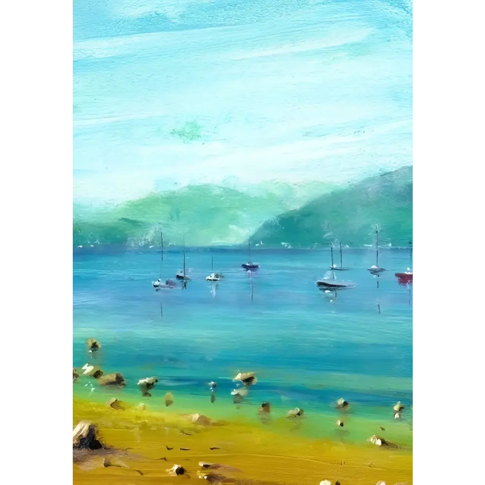 Impressionistic coastal painting showcasing a summer day by the Clyde, perfect for Clyde art prints