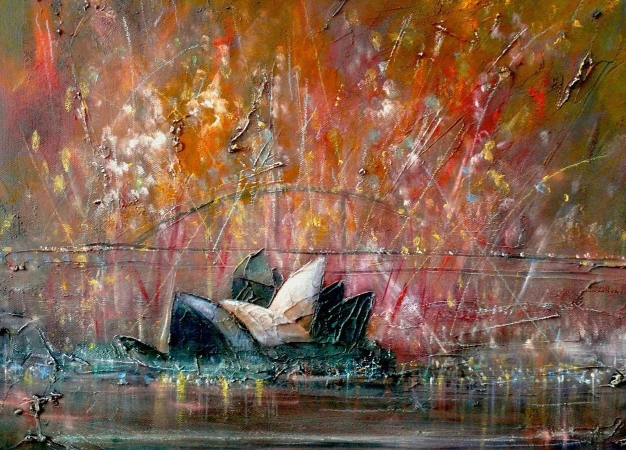 Sydney Harbour Fireworks Original Painting - Scottish Artist World Art Gallery Scotland