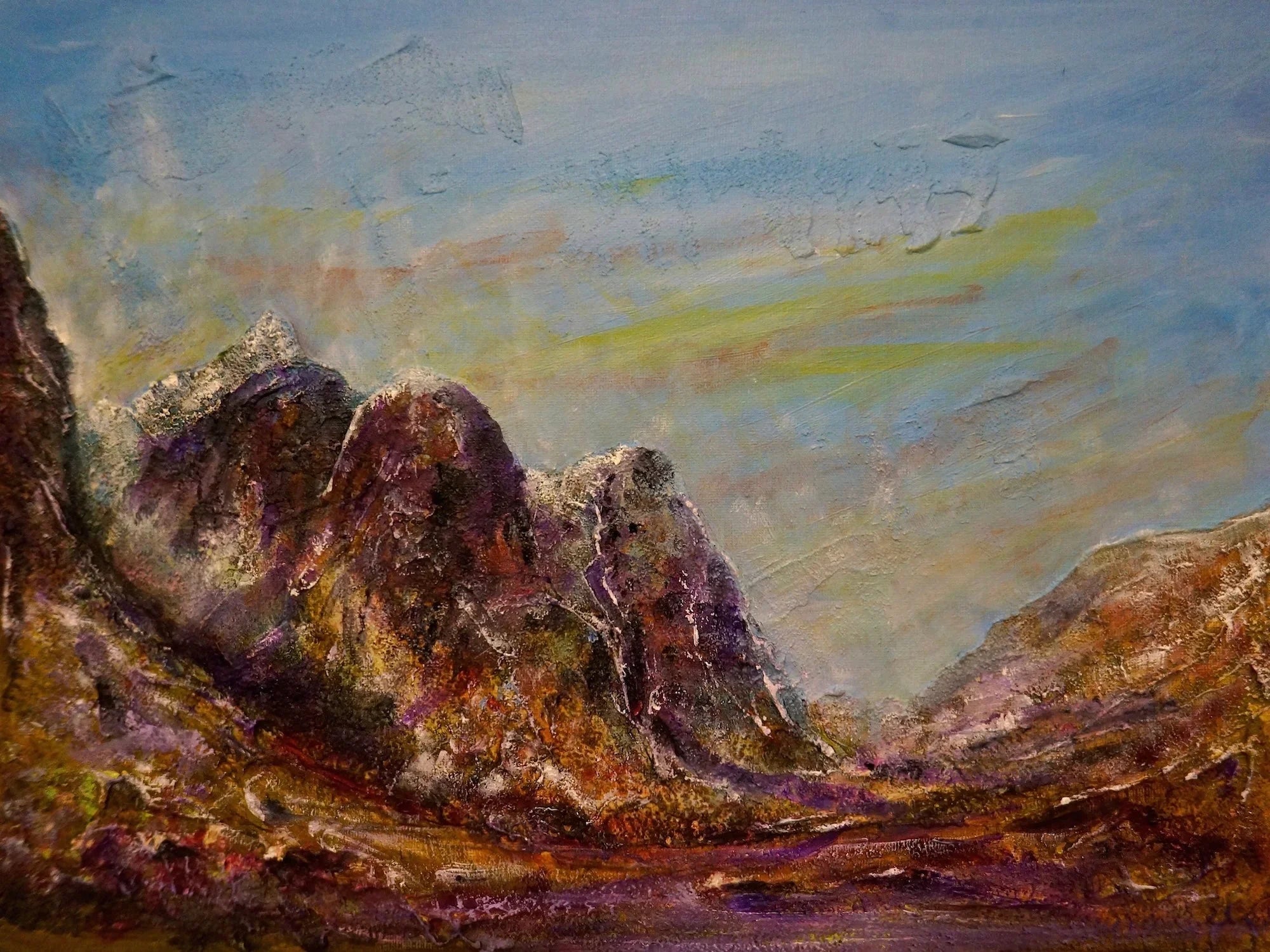 Three Sisters of Glencoe Wooden Art Block - Gallery Scotland Worldwide Shipping Textured Oil Painting Paintings | Prints | Gifts