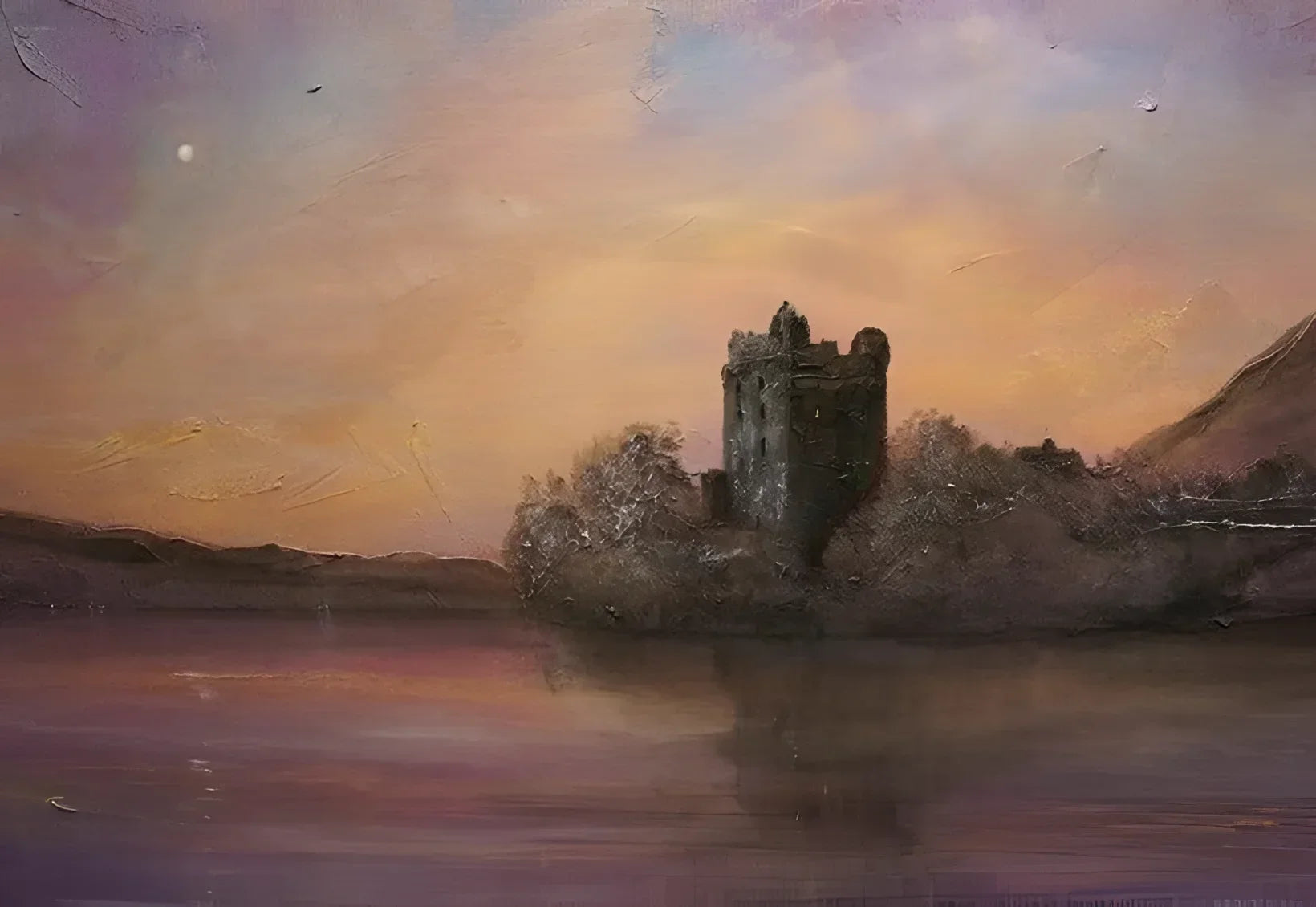Urquhart Castle Moonlight Original Painting - Scottish Artist Historic & Iconic Art Gallery Scotland