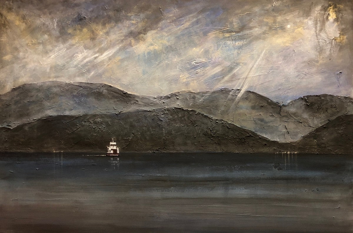 Lochranza Moonlit Ferry Arran Art Gifts From Scotland