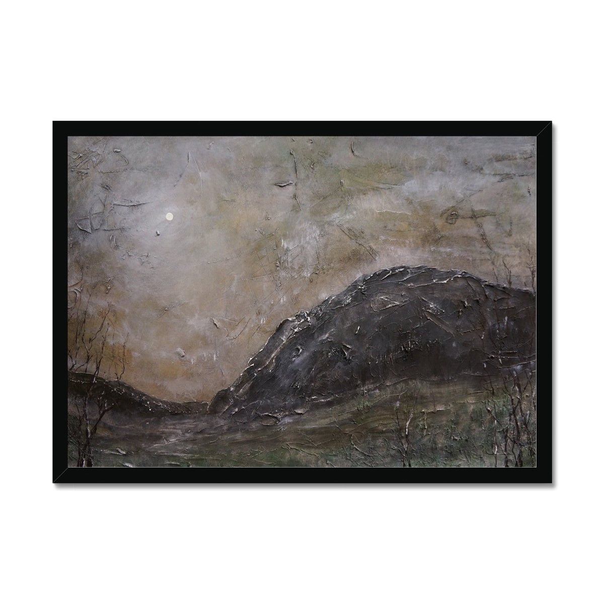 Glen Nevis Moonlight Painting | Framed Prints From Scotland-Framed Prints-Scottish Lochs & Mountains Art Gallery-A2 Landscape-Black Frame-Paintings, Prints, Homeware, Art Gifts From Scotland By Scottish Artist Kevin Hunter