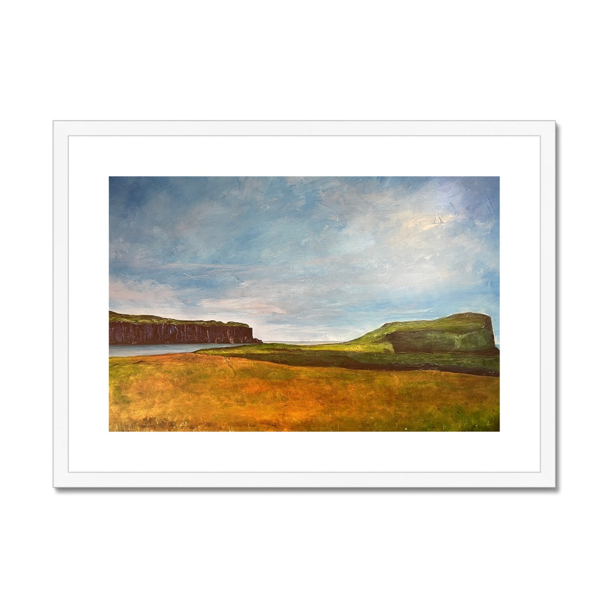 Approaching Oronsay Skye Painting | Framed & Mounted Prints From Scotland-Framed & Mounted Prints-Skye Art Gallery-A2 Landscape-White Frame-Paintings, Prints, Homeware, Art Gifts From Scotland By Scottish Artist Kevin Hunter
