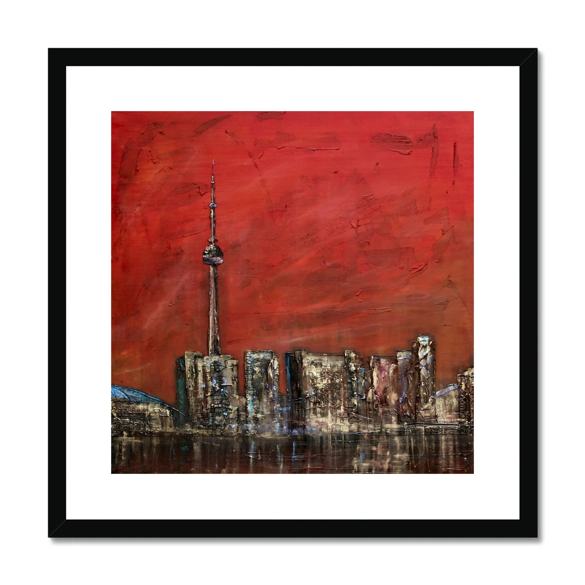 Toronto Sunset Painting | Framed & Mounted Prints From Scotland-Framed & Mounted Prints-World Art Gallery-20"x20"-Black Frame-Paintings, Prints, Homeware, Art Gifts From Scotland By Scottish Artist Kevin Hunter