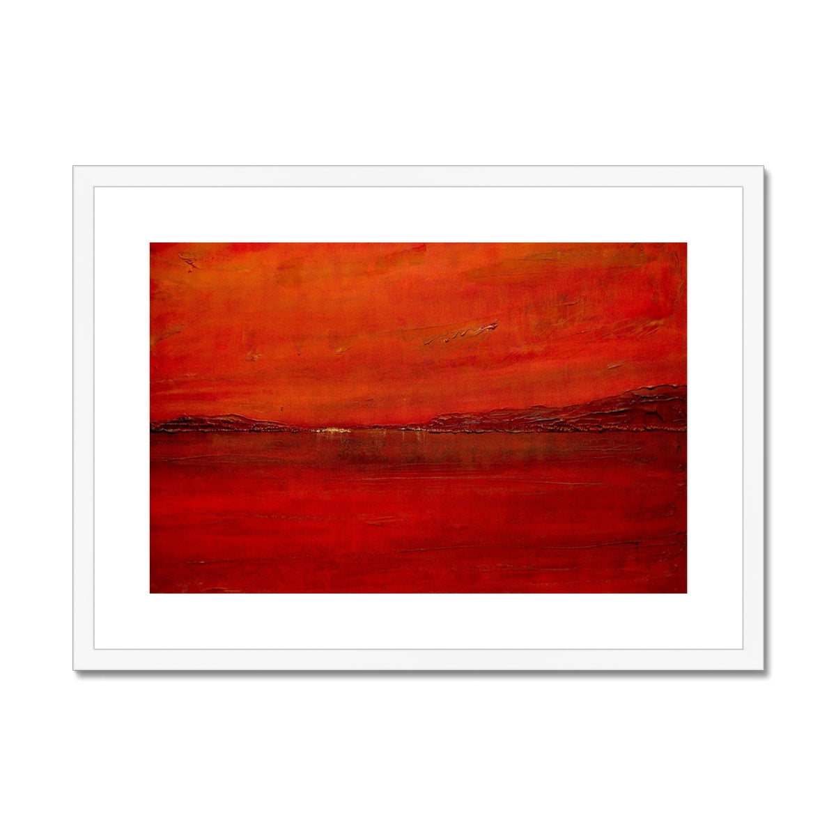Deep Loch Lomond Sunset Painting | Framed & Mounted Prints From Scotland-Framed & Mounted Prints-Scottish Lochs & Mountains Art Gallery-A2 Landscape-White Frame-Paintings, Prints, Homeware, Art Gifts From Scotland By Scottish Artist Kevin Hunter