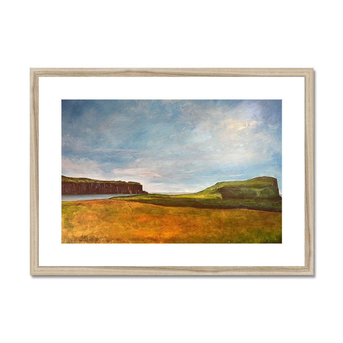 Approaching Oronsay Skye Painting | Framed & Mounted Prints From Scotland-Framed & Mounted Prints-Skye Art Gallery-A2 Landscape-Natural Frame-Paintings, Prints, Homeware, Art Gifts From Scotland By Scottish Artist Kevin Hunter