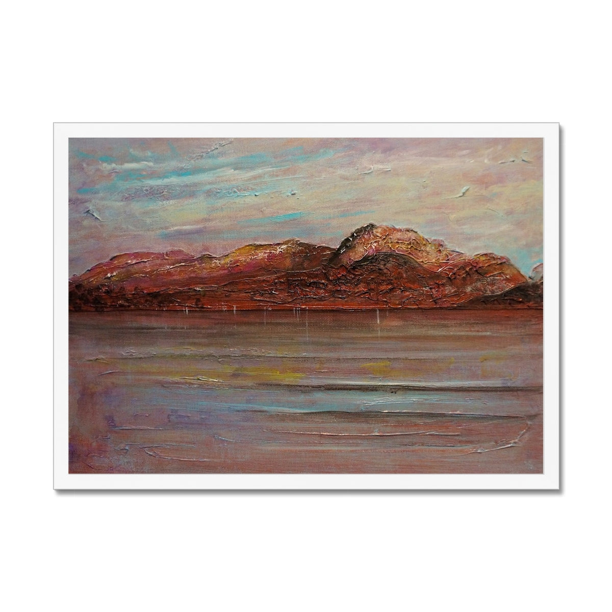 Ben Nevis Painting | Framed Prints From Scotland-Framed Prints-Scottish Lochs & Mountains Art Gallery-A2 Landscape-White Frame-Paintings, Prints, Homeware, Art Gifts From Scotland By Scottish Artist Kevin Hunter