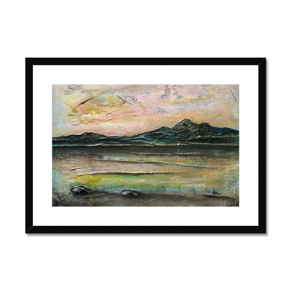 An Ethereal Loch Na Dal Skye Painting | Framed & Mounted Prints From Scotland-Framed & Mounted Prints-Scottish Lochs & Mountains Art Gallery-A2 Landscape-Black Frame-Paintings, Prints, Homeware, Art Gifts From Scotland By Scottish Artist Kevin Hunter