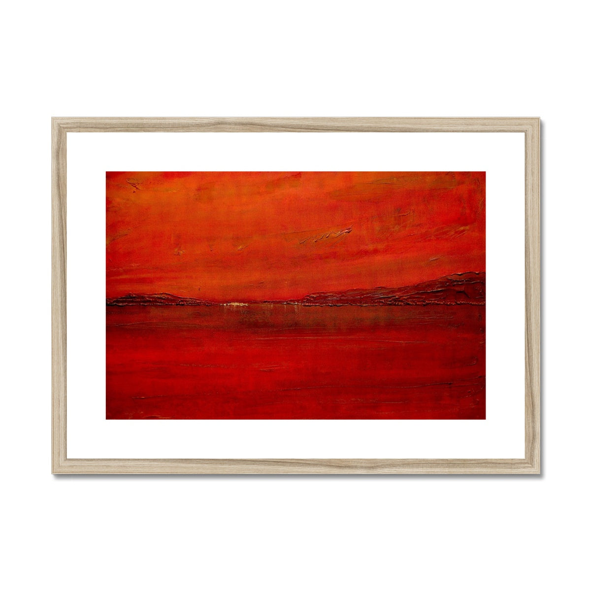 Deep Loch Lomond Sunset Painting | Framed & Mounted Prints From Scotland-Framed & Mounted Prints-Scottish Lochs & Mountains Art Gallery-A2 Landscape-Natural Frame-Paintings, Prints, Homeware, Art Gifts From Scotland By Scottish Artist Kevin Hunter