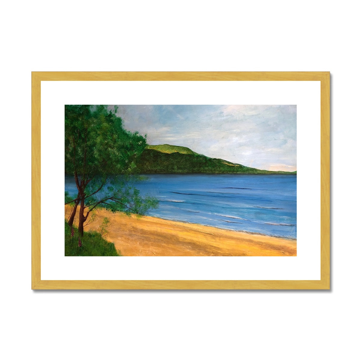 Loch Rannoch Painting | Antique Framed & Mounted Prints From Scotland-Fine art-Scottish Lochs & Mountains Art Gallery-A2 Landscape-Gold Frame-Paintings, Prints, Homeware, Art Gifts From Scotland By Scottish Artist Kevin Hunter