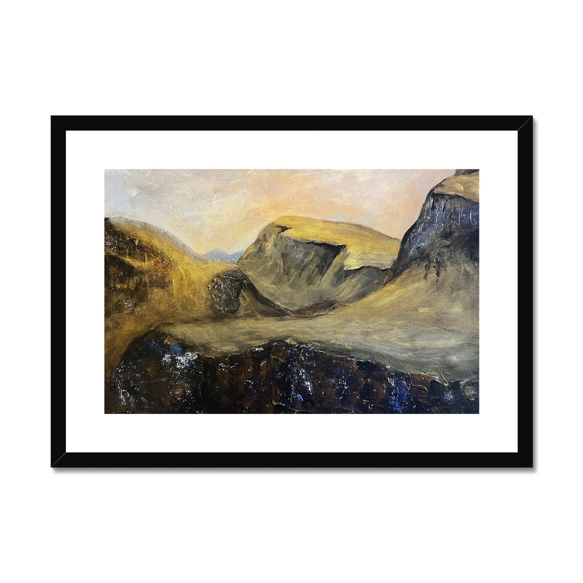 The Quiraing Skye Painting | Framed & Mounted Prints From Scotland-Framed & Mounted Prints-Skye Art Gallery-A2 Landscape-Black Frame-Paintings, Prints, Homeware, Art Gifts From Scotland By Scottish Artist Kevin Hunter