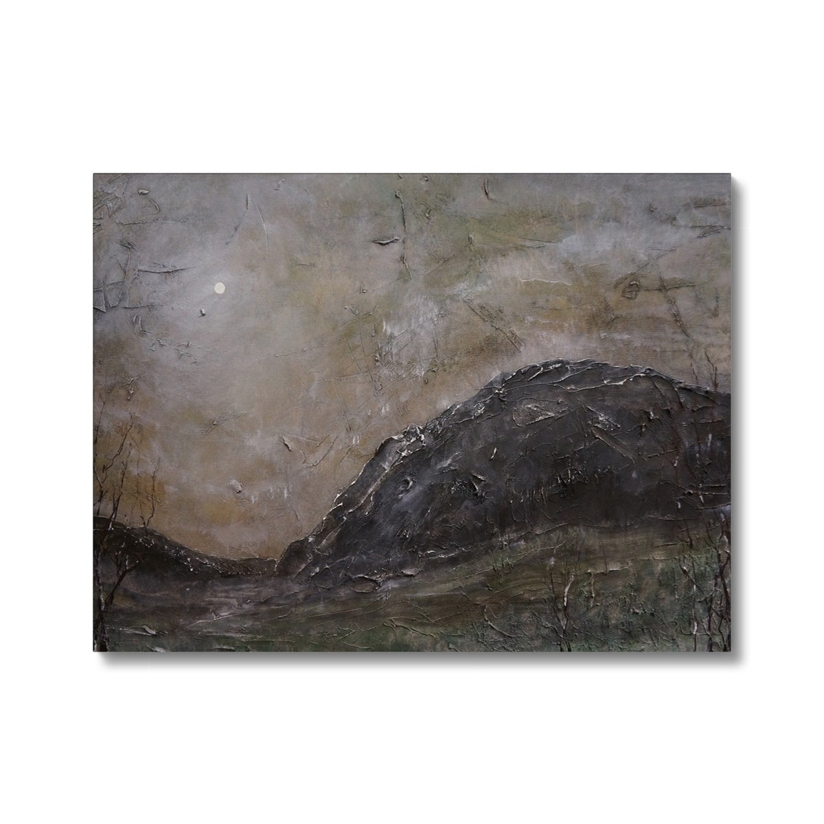 Glen Nevis Moonlight Painting | Canvas-Contemporary Stretched Canvas Prints-Scottish Lochs & Mountains Art Gallery-24"x18"-White Wrap-Paintings, Prints, Homeware, Art Gifts From Scotland By Scottish Artist Kevin Hunter