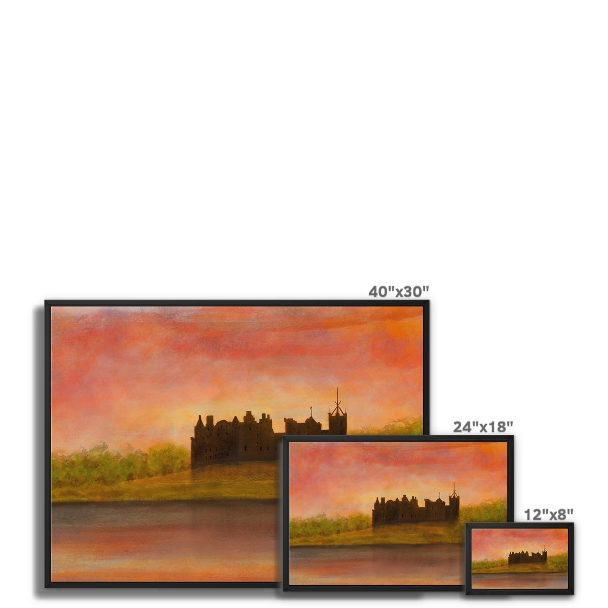 Linlithgow Palace Dusk Painting | Framed Canvas From Scotland-Floating Framed Canvas Prints-Historic & Iconic Scotland Art Gallery-Paintings, Prints, Homeware, Art Gifts From Scotland By Scottish Artist Kevin Hunter