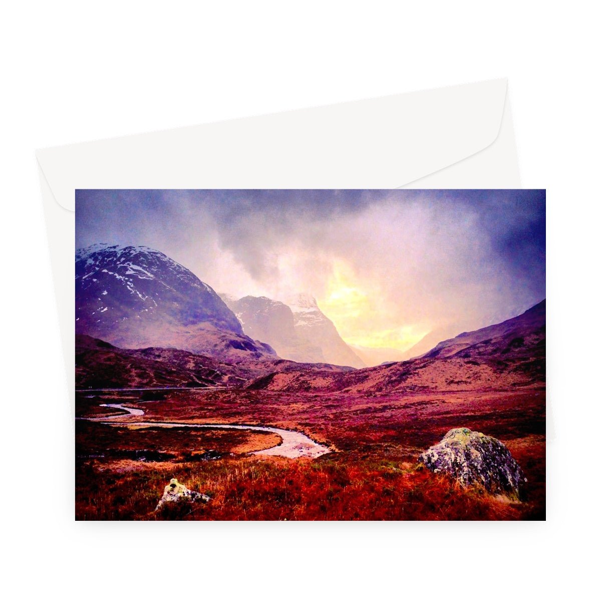 A Brooding Glencoe Art Gifts Greeting Card-Greetings Cards-Glencoe Art Gallery-A5 Landscape-10 Cards-Paintings, Prints, Homeware, Art Gifts From Scotland By Scottish Artist Kevin Hunter
