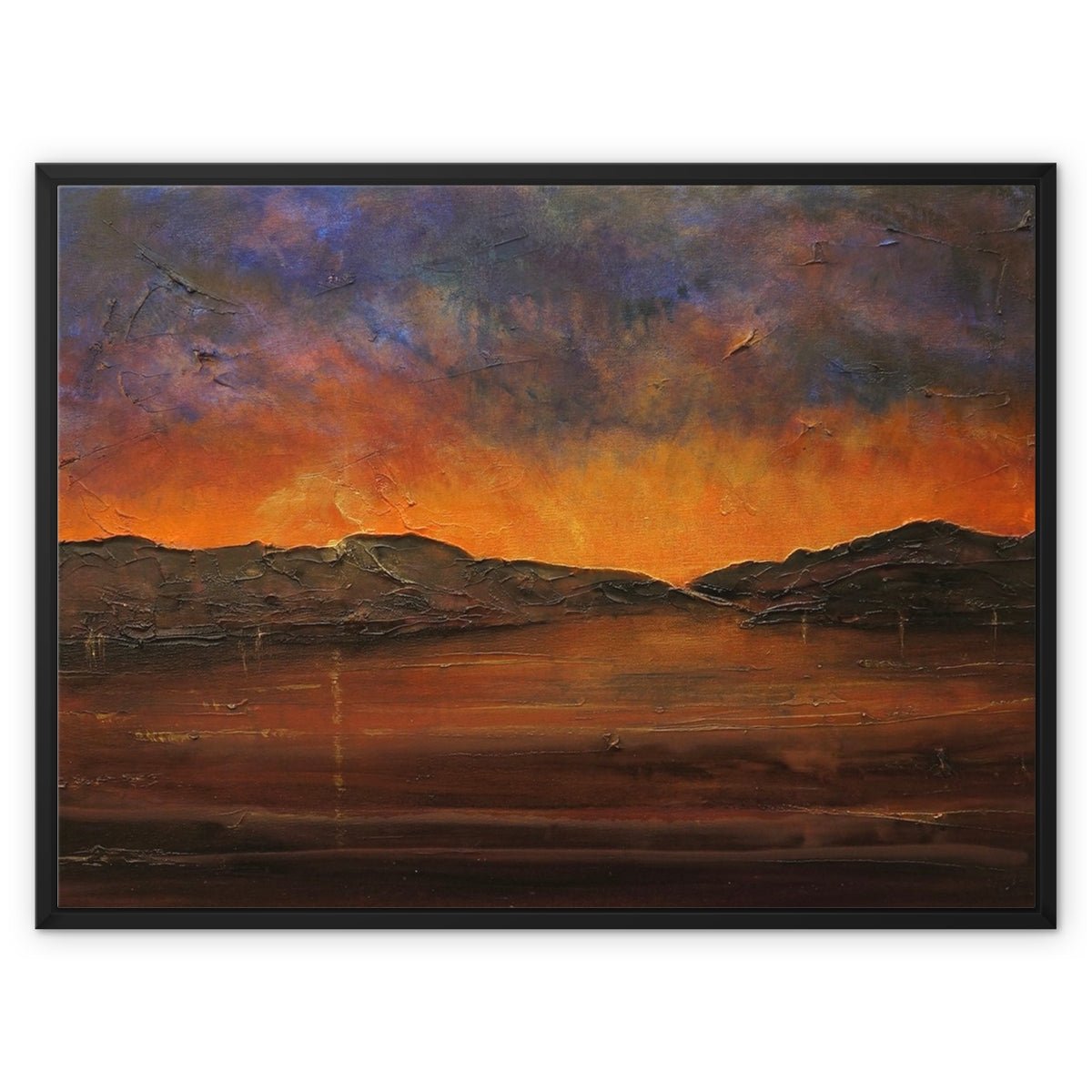 A Brooding River Clyde Dusk Painting | Framed Canvas-Floating Framed Canvas Prints-River Clyde Art Gallery-32"x24"-Black Frame-Paintings, Prints, Homeware, Art Gifts From Scotland By Scottish Artist Kevin Hunter