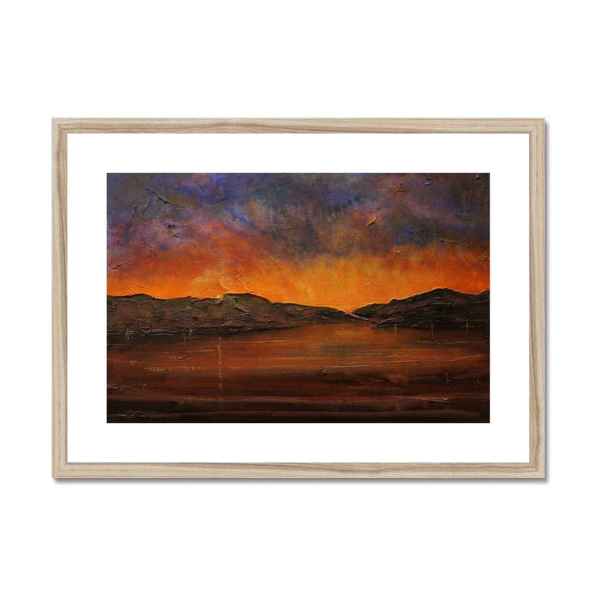A Brooding River Clyde Dusk Painting | Framed & Mounted Prints From Scotland-Framed & Mounted Prints-River Clyde Art Gallery-A2 Landscape-Natural Frame-Paintings, Prints, Homeware, Art Gifts From Scotland By Scottish Artist Kevin Hunter