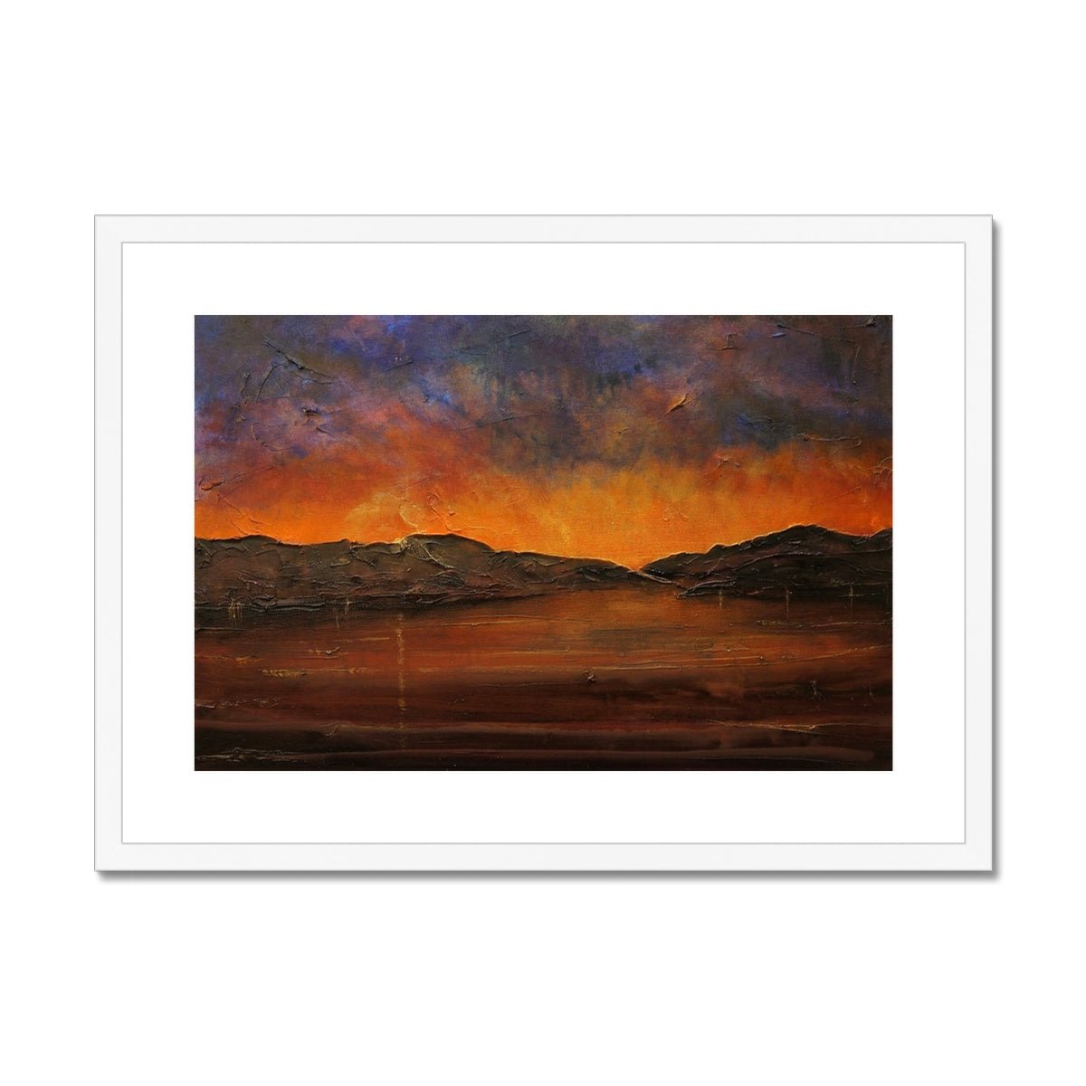 A Brooding River Clyde Dusk Painting | Framed & Mounted Prints From Scotland-Framed & Mounted Prints-River Clyde Art Gallery-A2 Landscape-White Frame-Paintings, Prints, Homeware, Art Gifts From Scotland By Scottish Artist Kevin Hunter