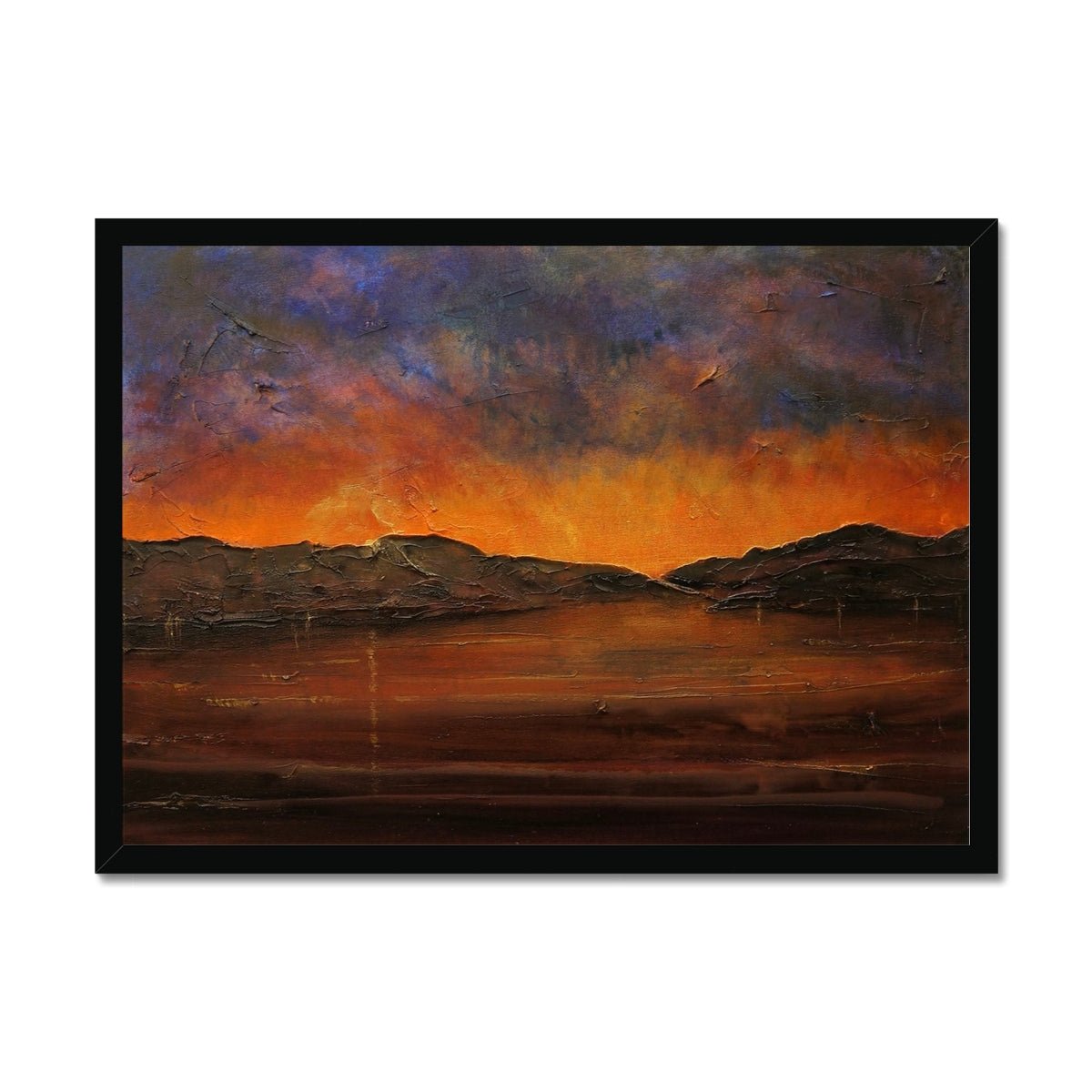 A Brooding River Clyde Dusk Painting | Framed Prints From Scotland-Framed Prints-River Clyde Art Gallery-A2 Landscape-Black Frame-Paintings, Prints, Homeware, Art Gifts From Scotland By Scottish Artist Kevin Hunter