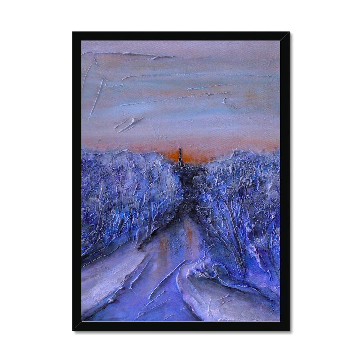 A Frozen River Kelvin Painting | Framed Prints From Scotland-Framed Prints-Edinburgh & Glasgow Art Gallery-A2 Portrait-Black Frame-Paintings, Prints, Homeware, Art Gifts From Scotland By Scottish Artist Kevin Hunter