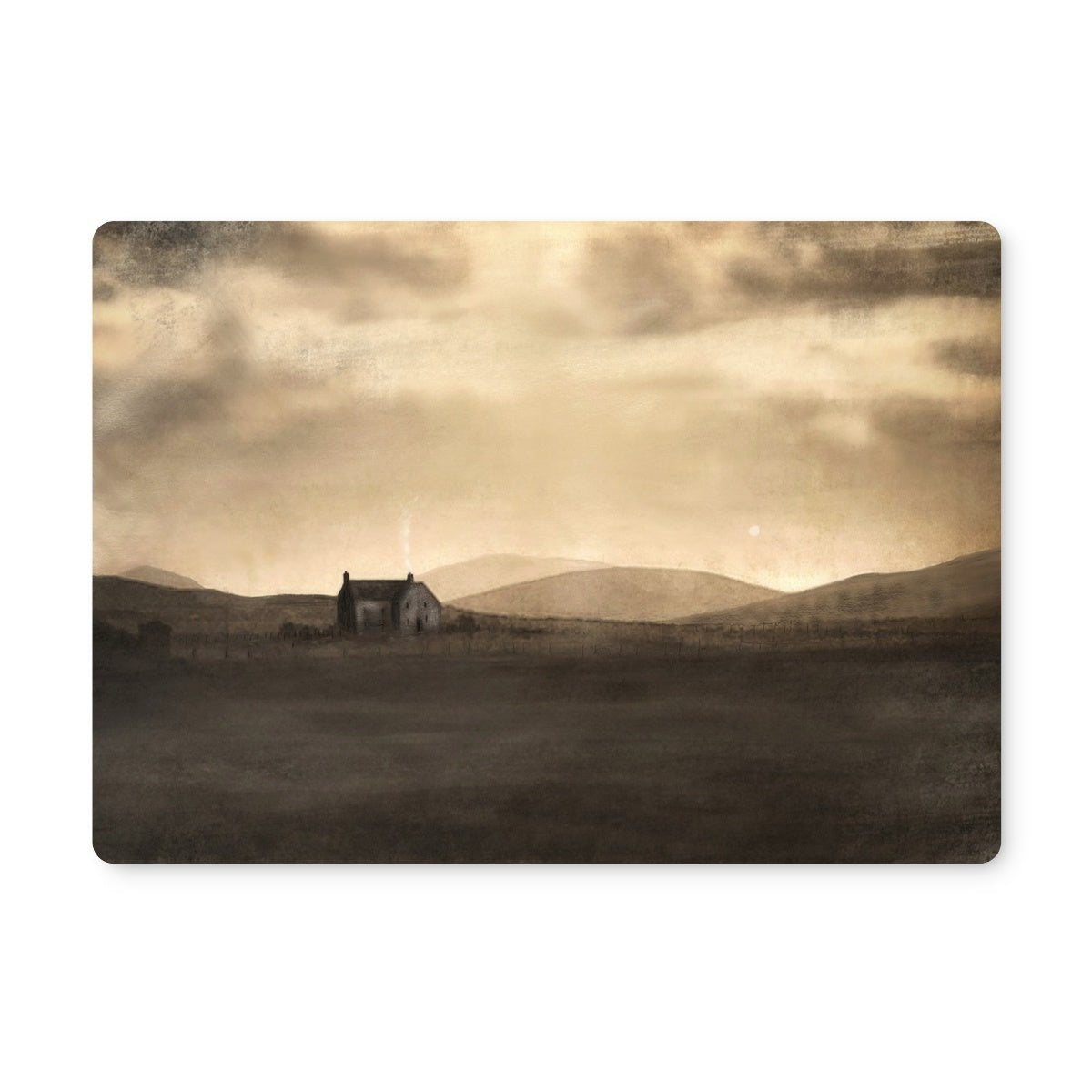 A Moonlit Croft Art Gifts Placemat-Placemats-Hebridean Islands Art Gallery-4 Placemats-Paintings, Prints, Homeware, Art Gifts From Scotland By Scottish Artist Kevin Hunter