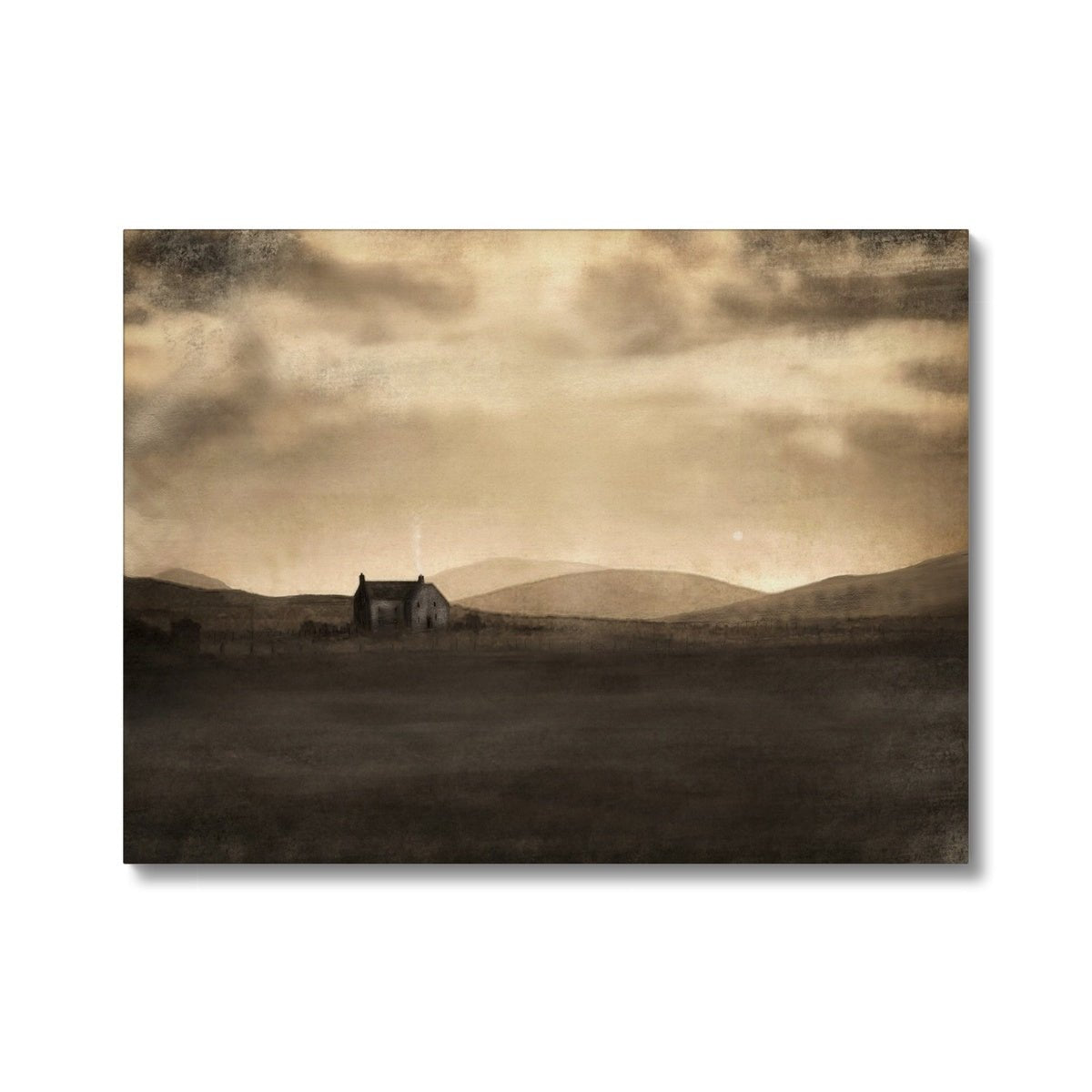 A Moonlit Croft Painting | Canvas From Scotland-Contemporary Stretched Canvas Prints-Hebridean Islands Art Gallery-24"x18"-Paintings, Prints, Homeware, Art Gifts From Scotland By Scottish Artist Kevin Hunter