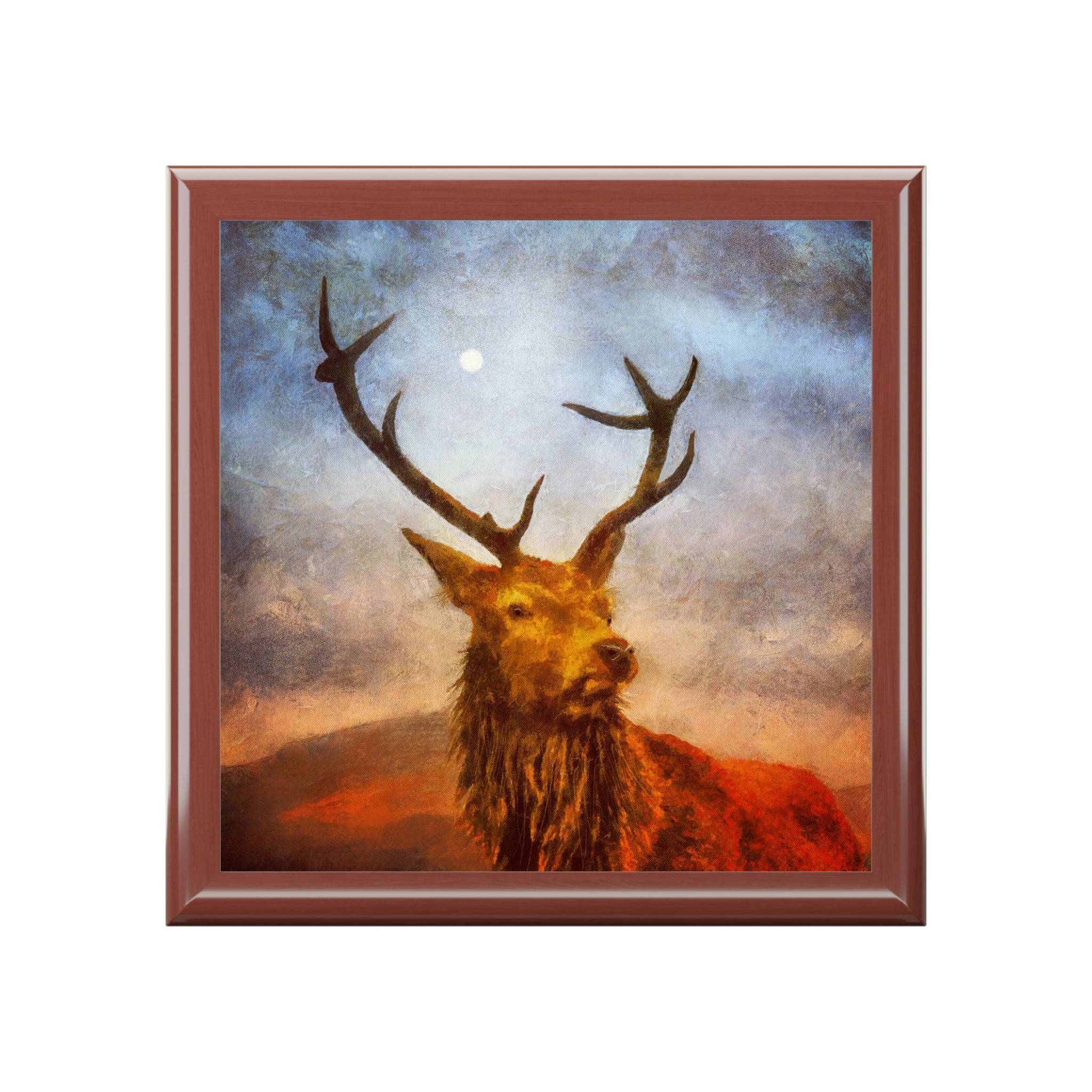 A Moonlit Highland Stag | Art Jewelry Box | Scotland