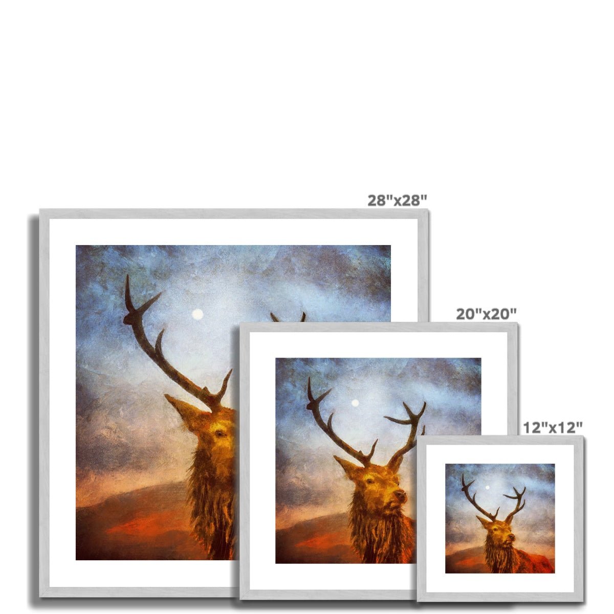 A Moonlit Highland Stag Painting | Antique Framed & Mounted Prints From Scotland-Antique Framed & Mounted Prints-Scottish Highlands & Lowlands Art Gallery-Paintings, Prints, Homeware, Art Gifts From Scotland By Scottish Artist Kevin Hunter