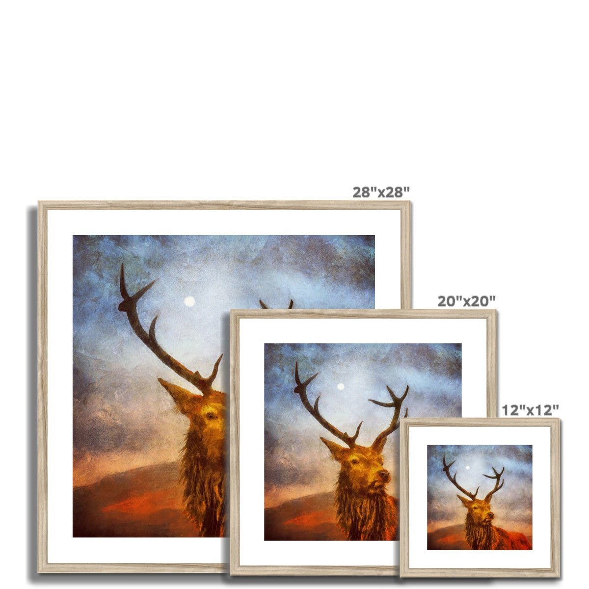 A Moonlit Highland Stag Painting | Framed & Mounted Prints From Scotland-Framed & Mounted Prints-Scottish Highlands & Lowlands Art Gallery-Paintings, Prints, Homeware, Art Gifts From Scotland By Scottish Artist Kevin Hunter