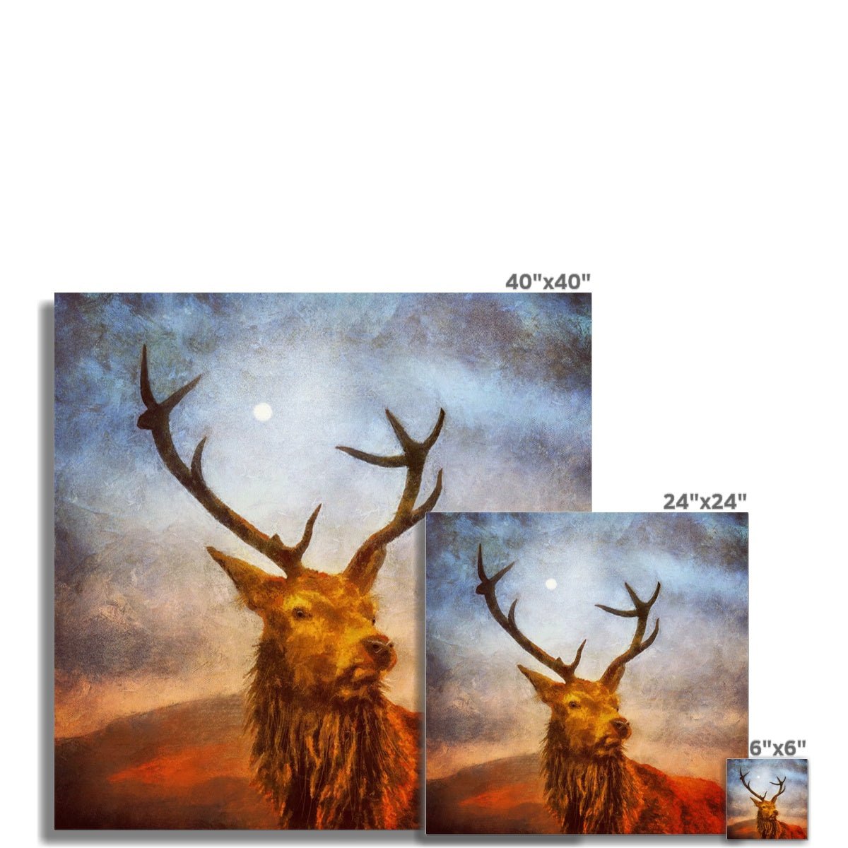 A Moonlit Highland Stag Painting | Signed Art Prints From Scotland | By Scottish Artist Hunter