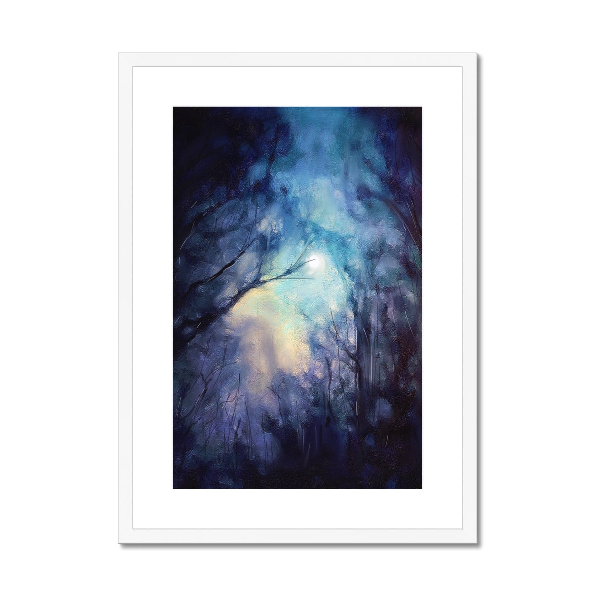 A Moonlit Highland Wood Framed & Mounted Print