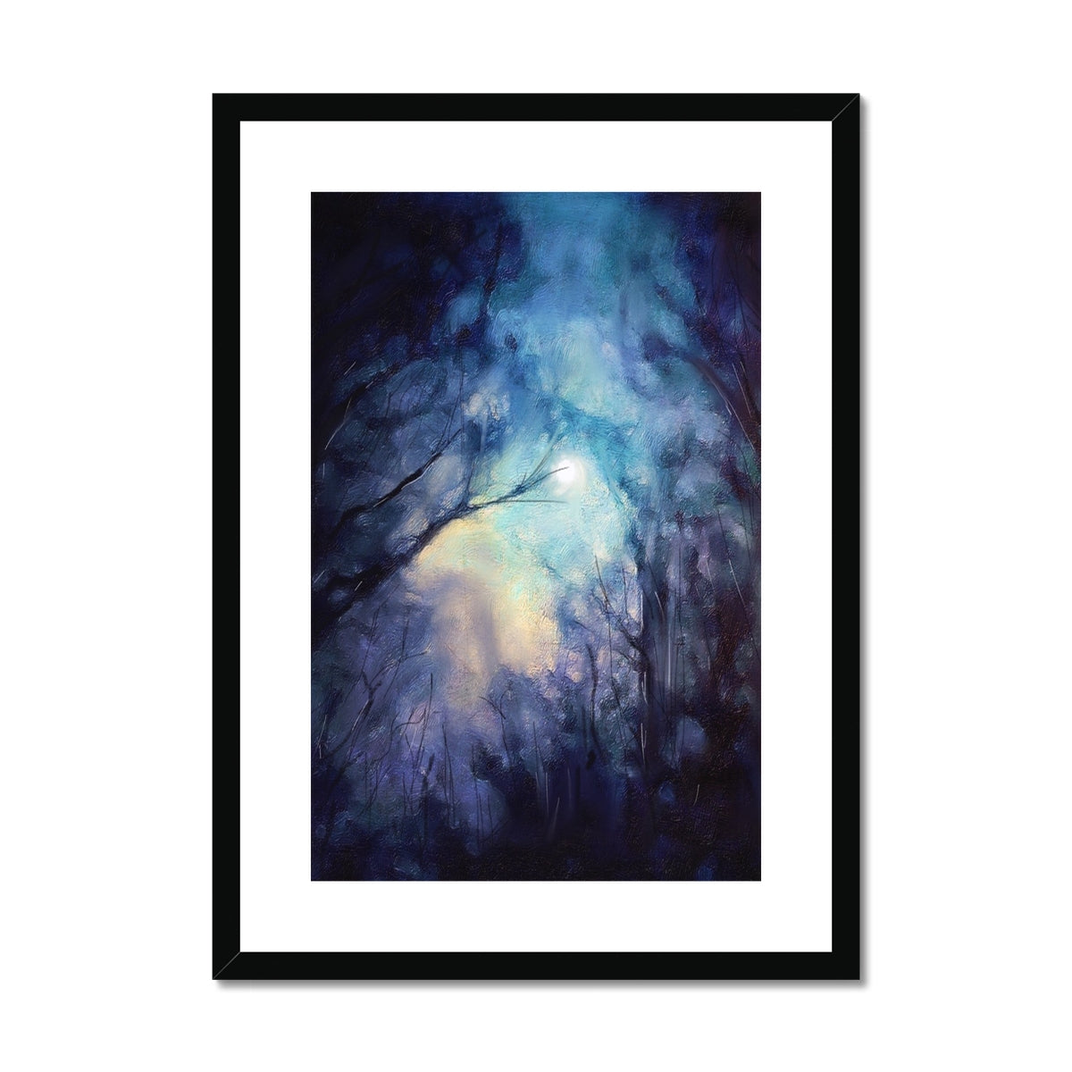 A Moonlit Highland Wood Framed & Mounted Print