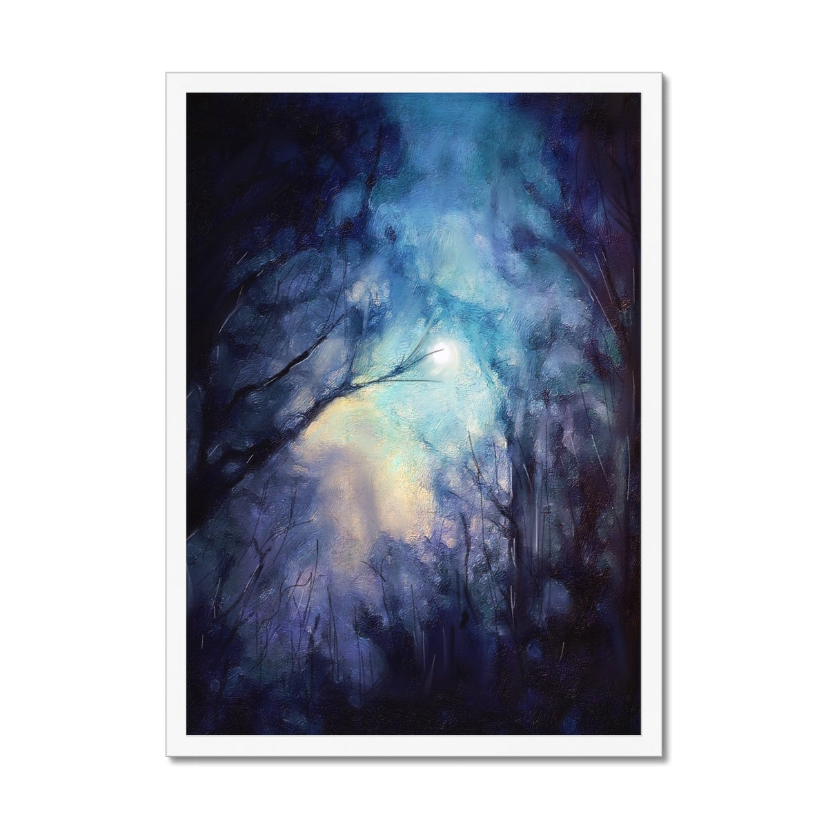 A Moonlit Highland Wood Framed Print