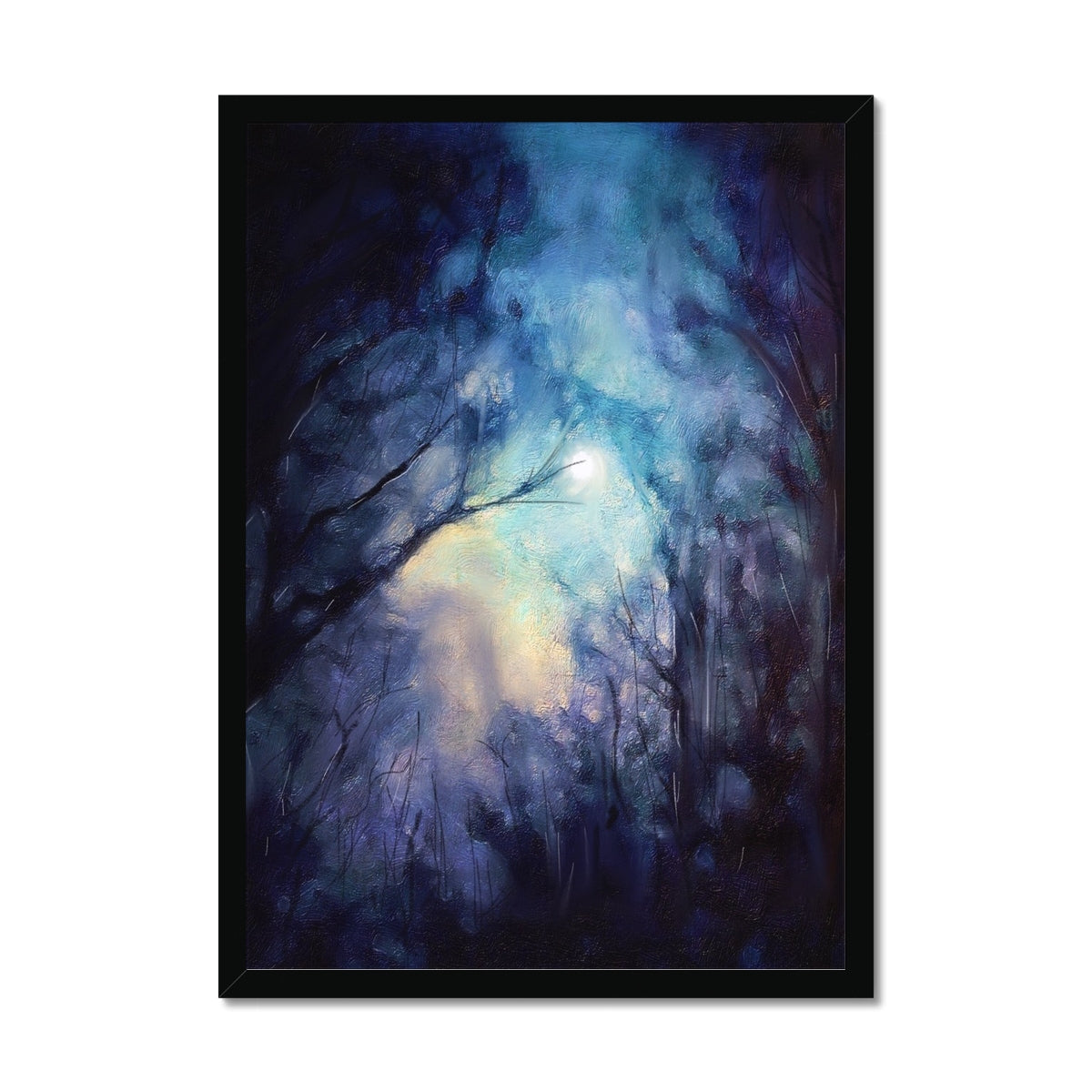 A Moonlit Highland Wood Framed Print