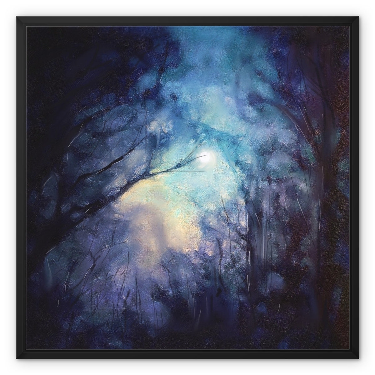 A Moonlit Highland Wood Painting | Framed Canvas From Scotland