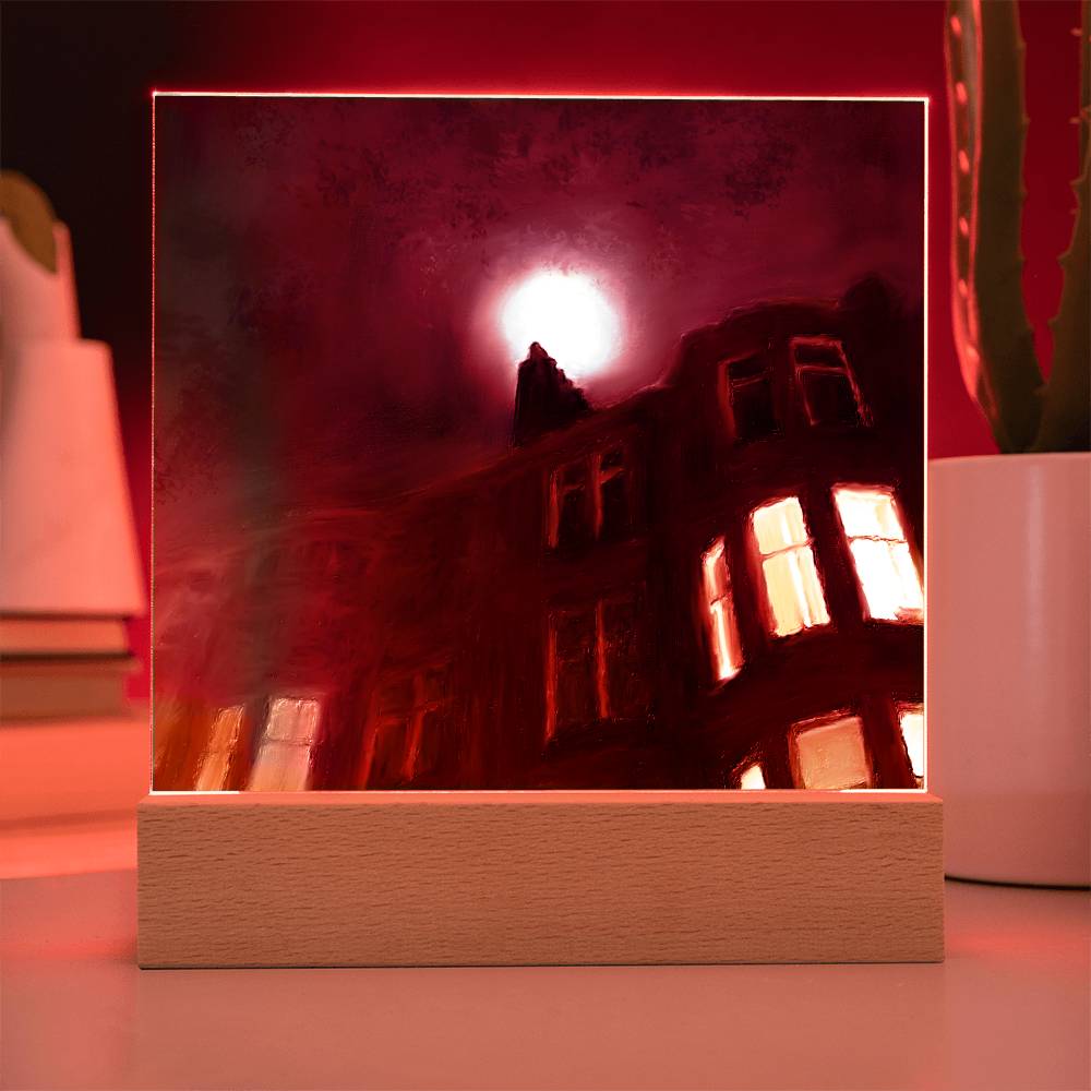 A Moonlit Tenement illuminated Neon Acrylic Art Plaque