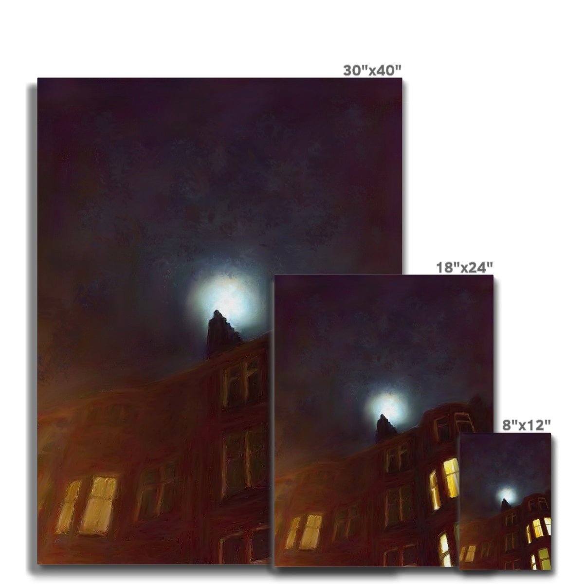 A Moonlit Tenement Painting | Canvas Prints From Scotland