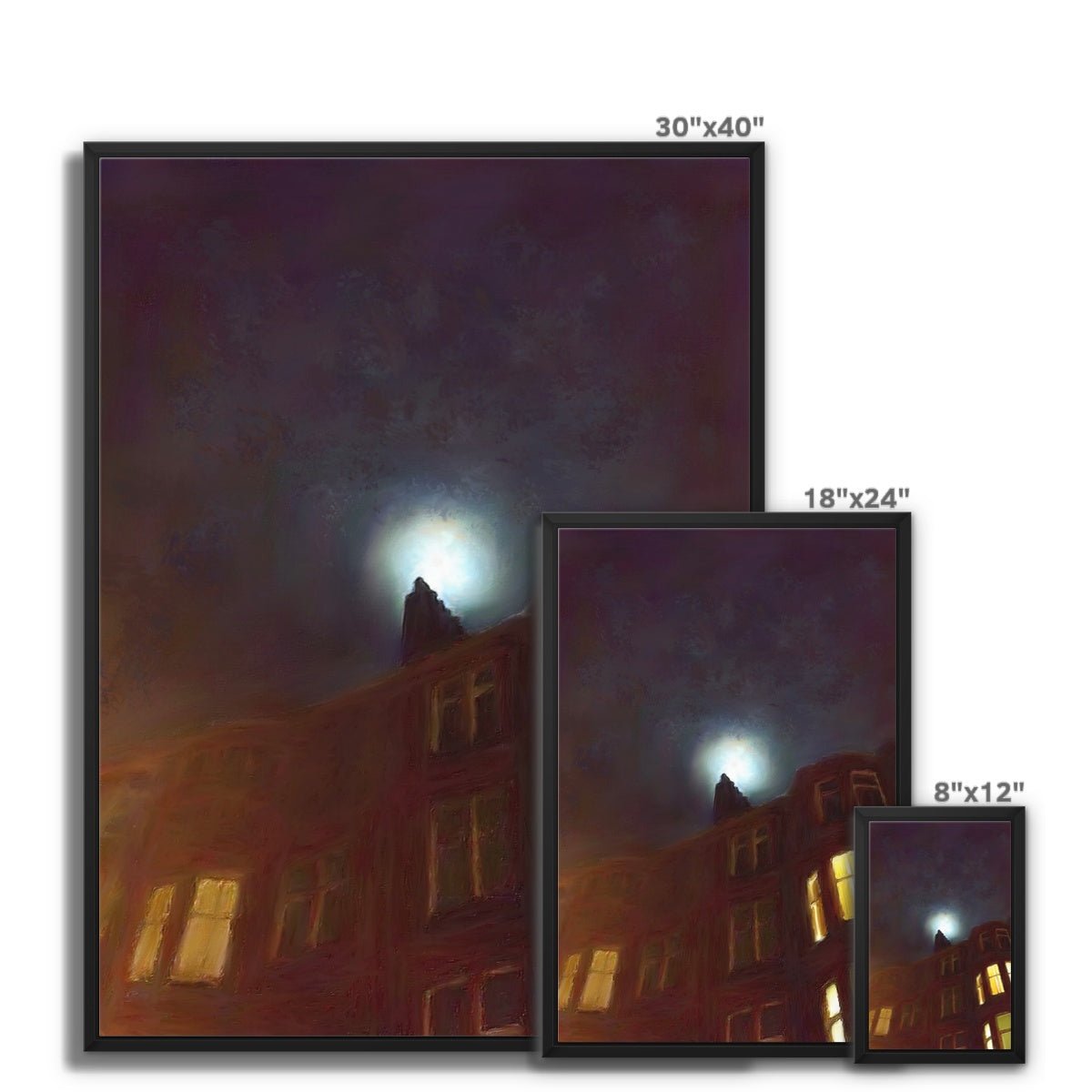 A Moonlit Tenement Painting | Framed Canvas From Scotland