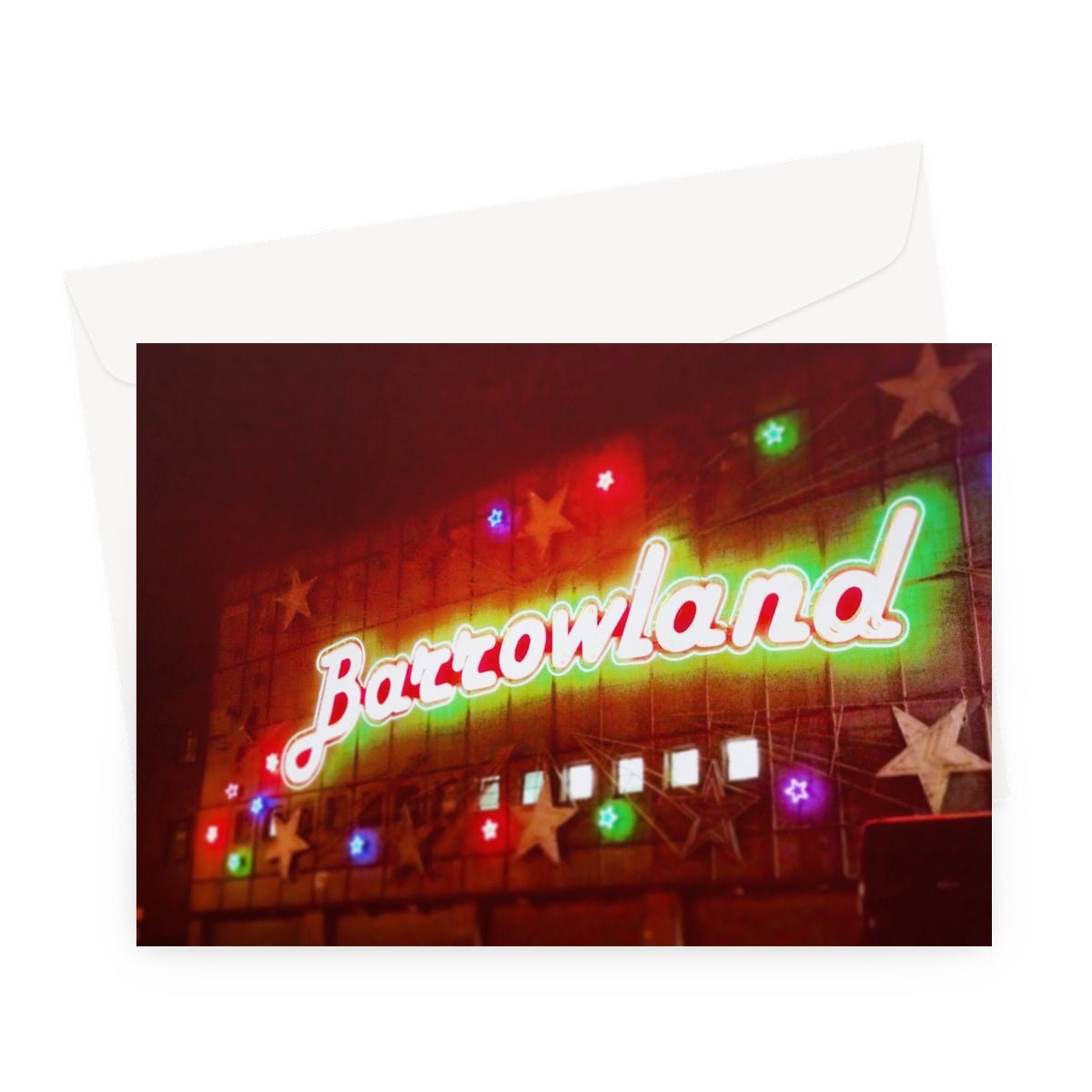 A Neon Glasgow Barrowlands Art Gifts Greeting Card-Greetings Cards-Edinburgh & Glasgow Art Gallery-A5 Landscape-1 Card-Paintings, Prints, Homeware, Art Gifts From Scotland By Scottish Artist Kevin Hunter
