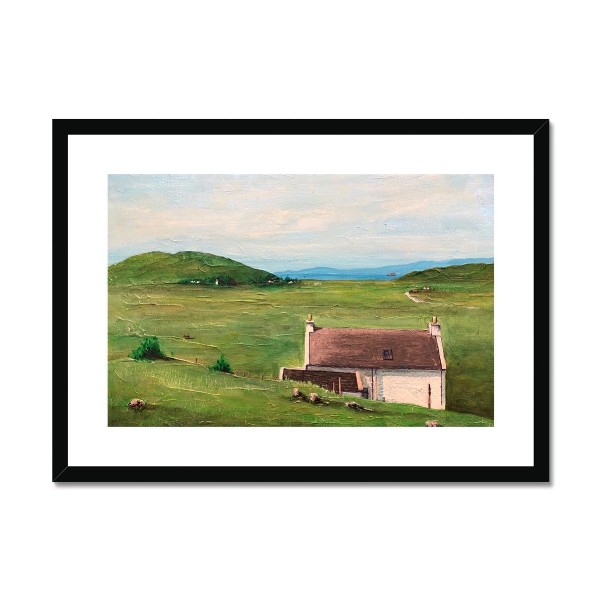A Skye Cottage Painting | Framed & Mounted Prints From Scotland-Framed & Mounted Prints-Skye Art Gallery-A2 Landscape-Black Frame-Paintings, Prints, Homeware, Art Gifts From Scotland By Scottish Artist Kevin Hunter