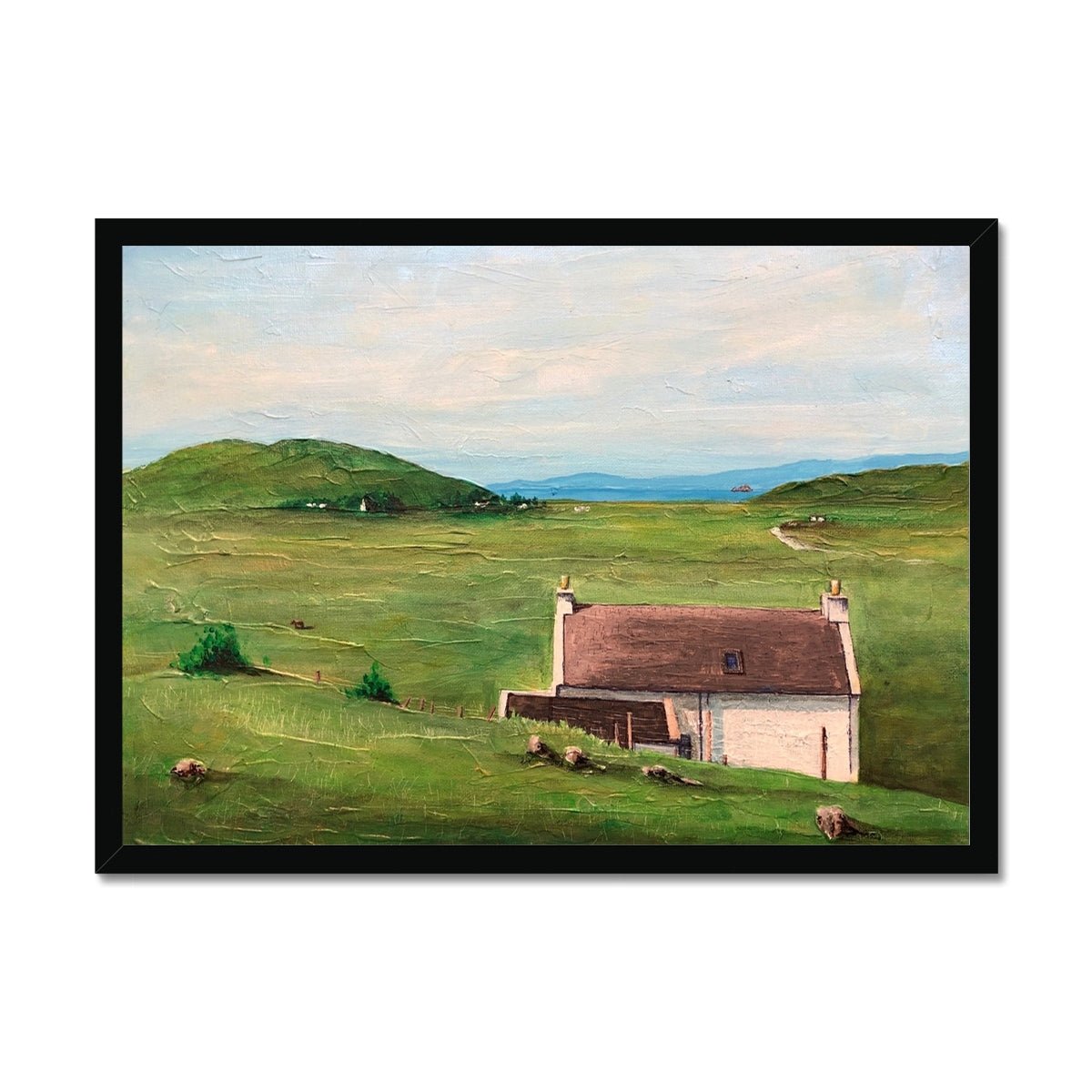 A Skye Cottage Painting | Framed Prints From Scotland-Framed Prints-Skye Art Gallery-A2 Landscape-Black Frame-Paintings, Prints, Homeware, Art Gifts From Scotland By Scottish Artist Kevin Hunter