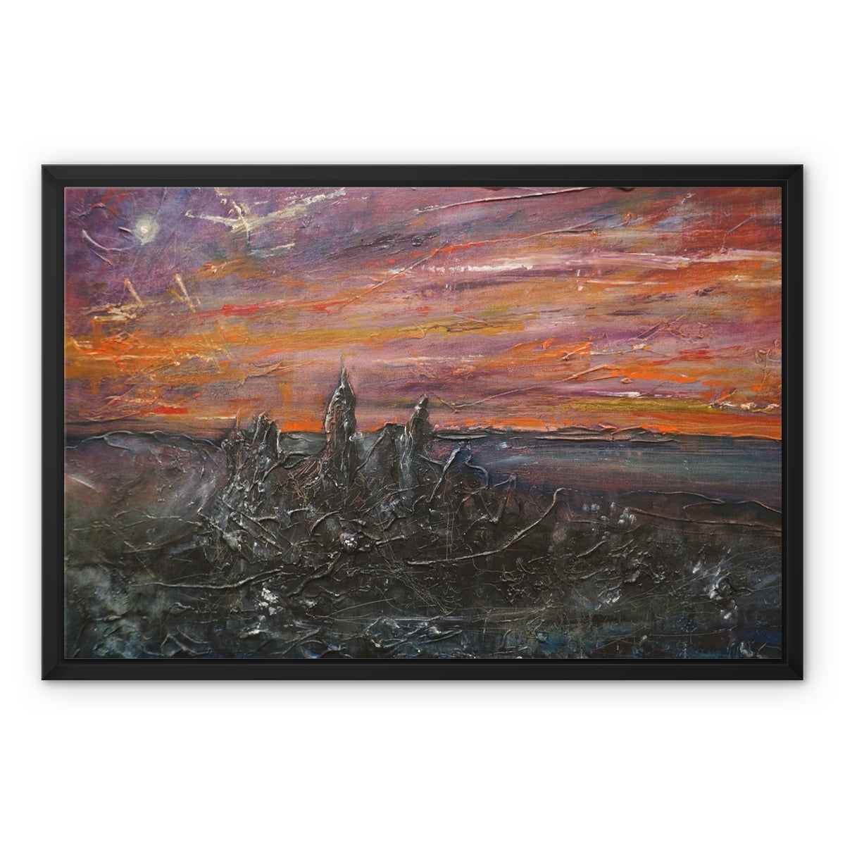 Storr Moonlight Skye Painting | Framed Canvas-Floating Framed Canvas Prints-Skye Art Gallery-24"x18"-Black Frame-Paintings, Prints, Homeware, Art Gifts From Scotland By Scottish Artist Kevin Hunter